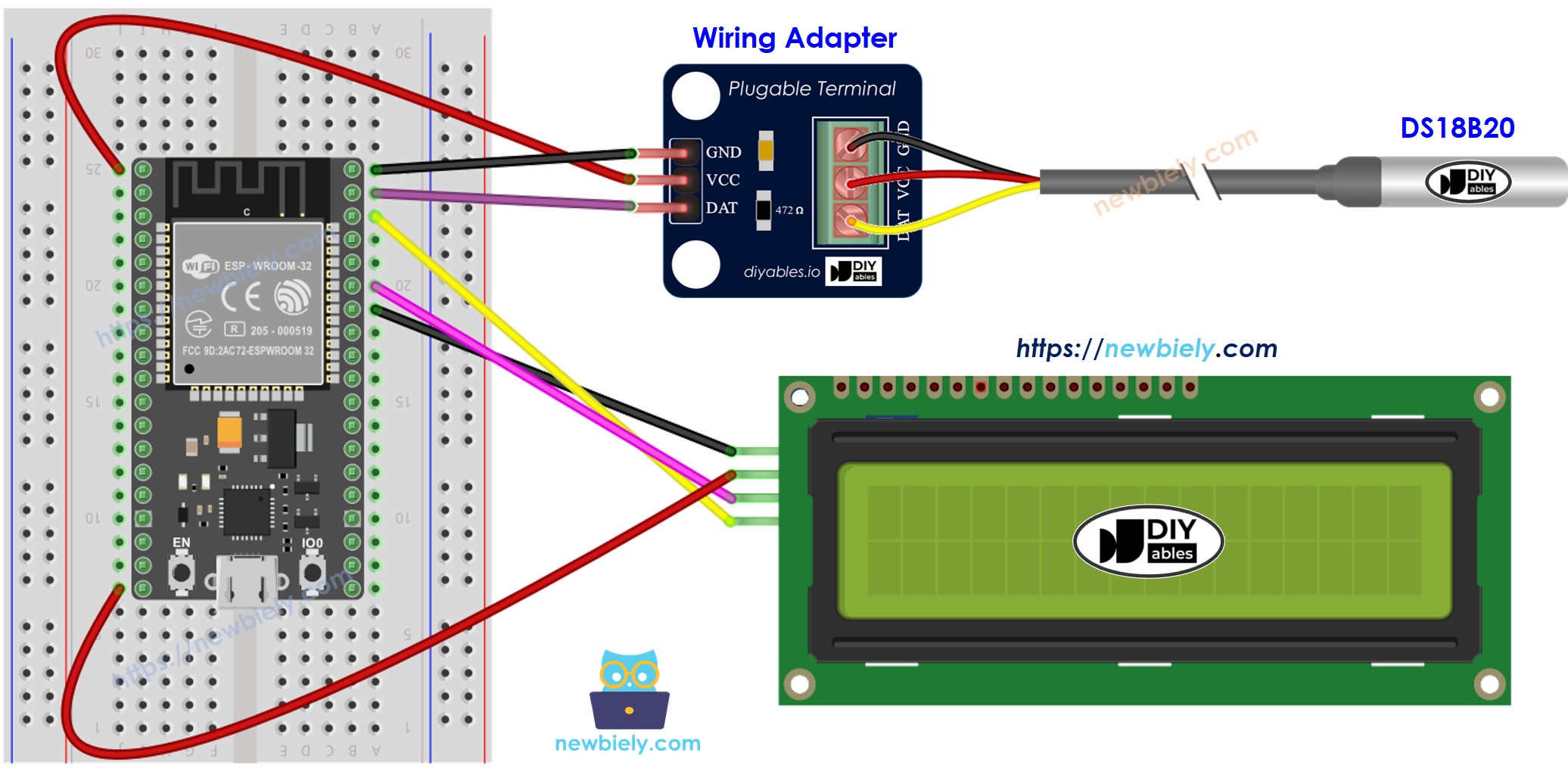 Diagrama de cableado de LCD para sensor de temperatura ESP32