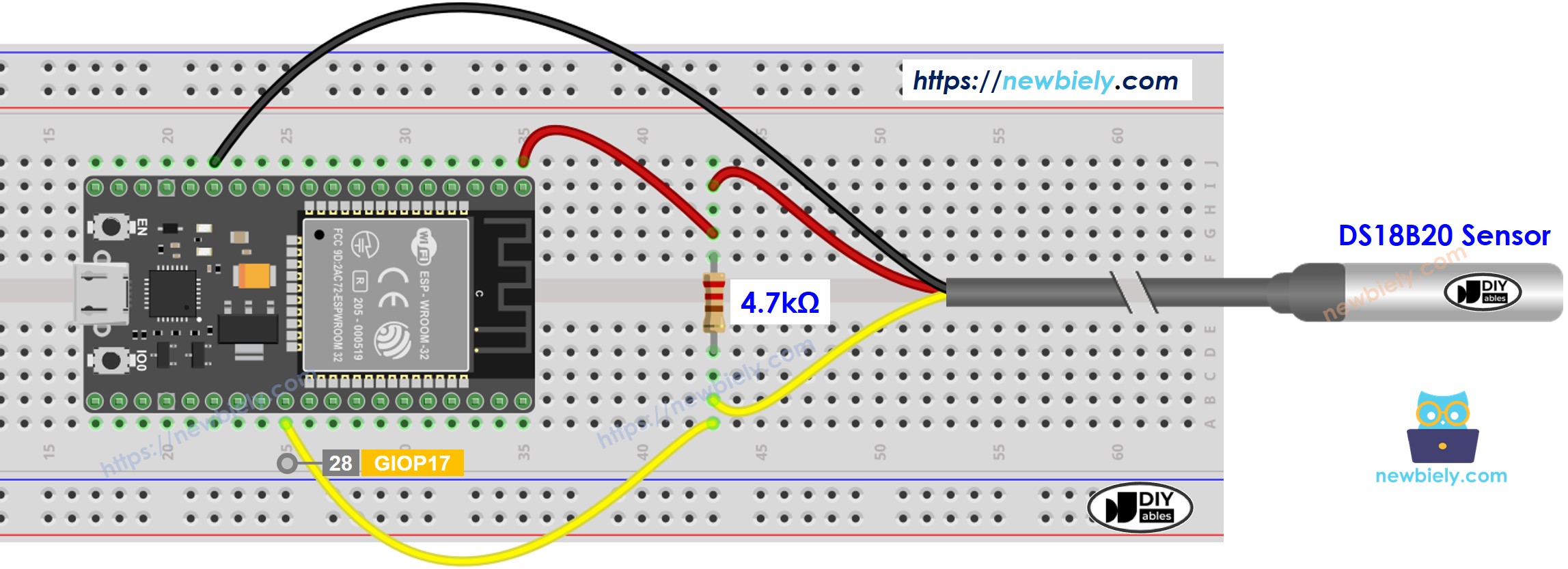 Diagrama de cableado del sensor de temperatura ESP32