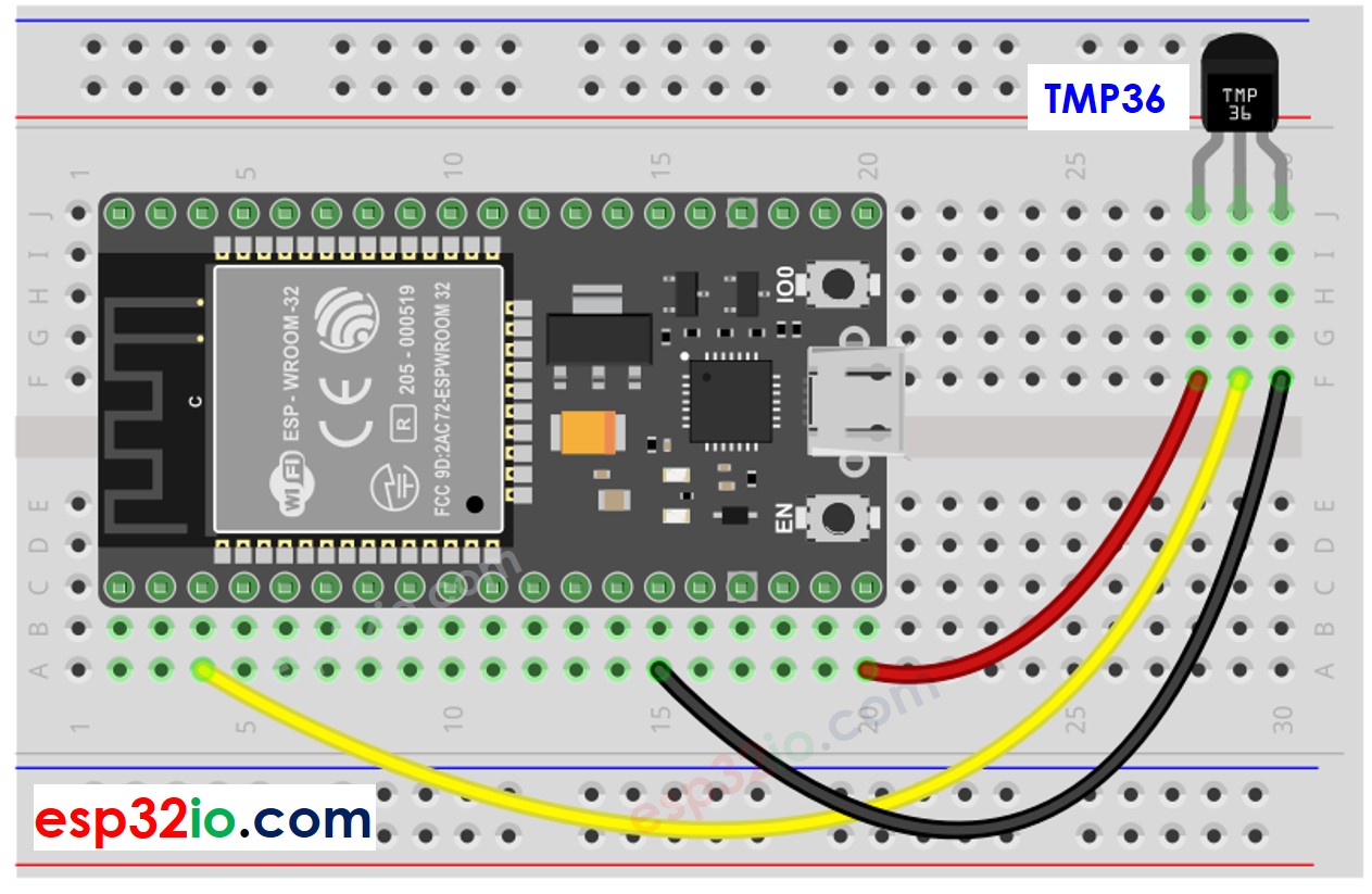 Diagrama de cableado del sensor de temperatura TMP36 para ESP32