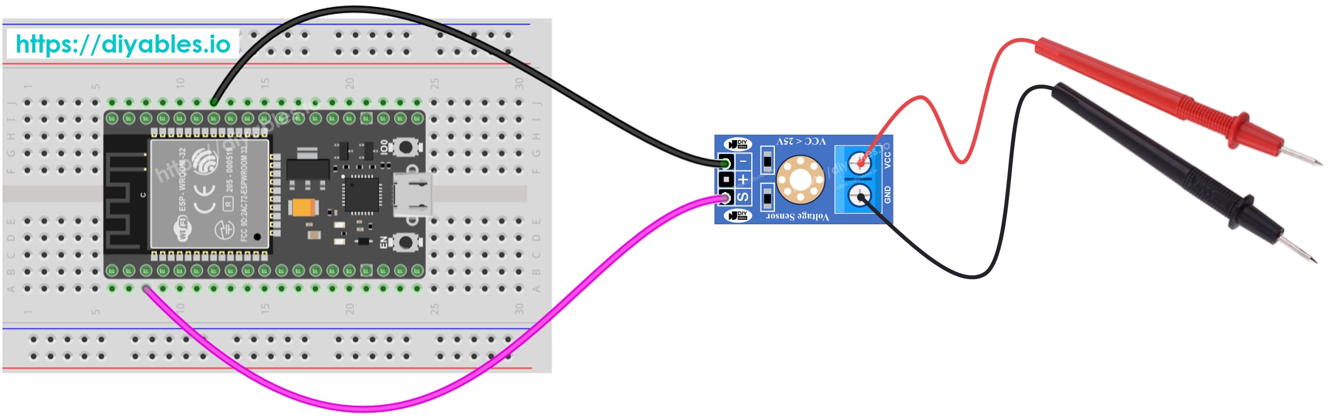 Diagrama de cableado del sensor de voltaje para ESP32