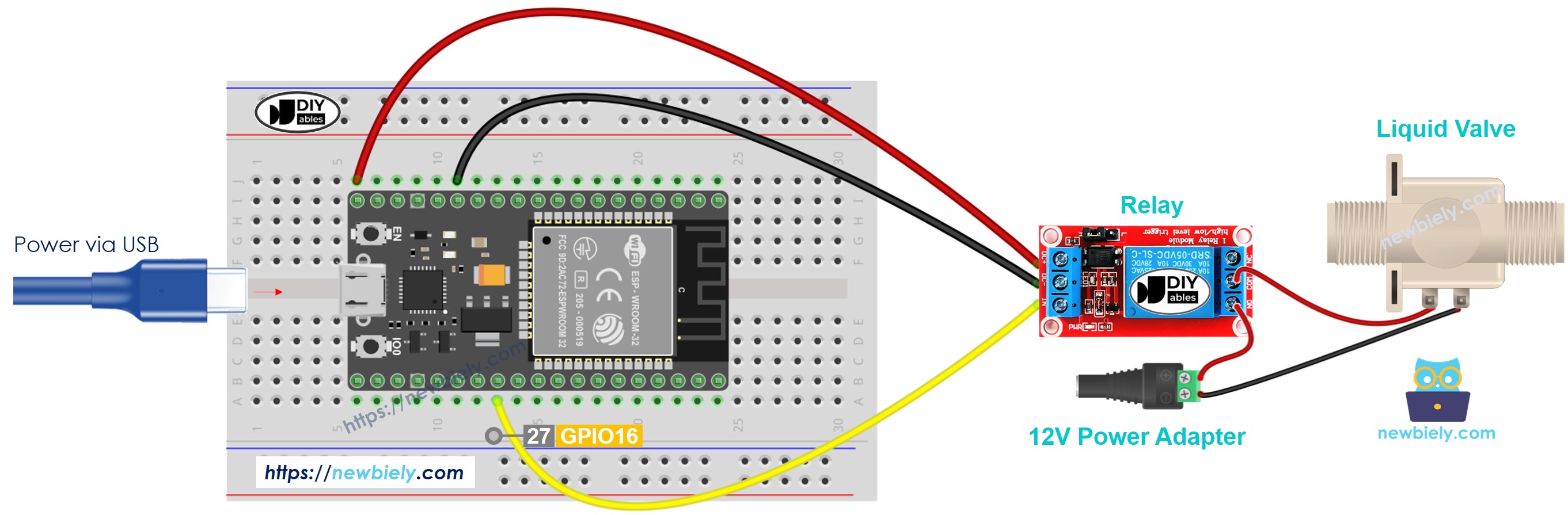Diagrama de cableado de la válvula de agua para ESP32