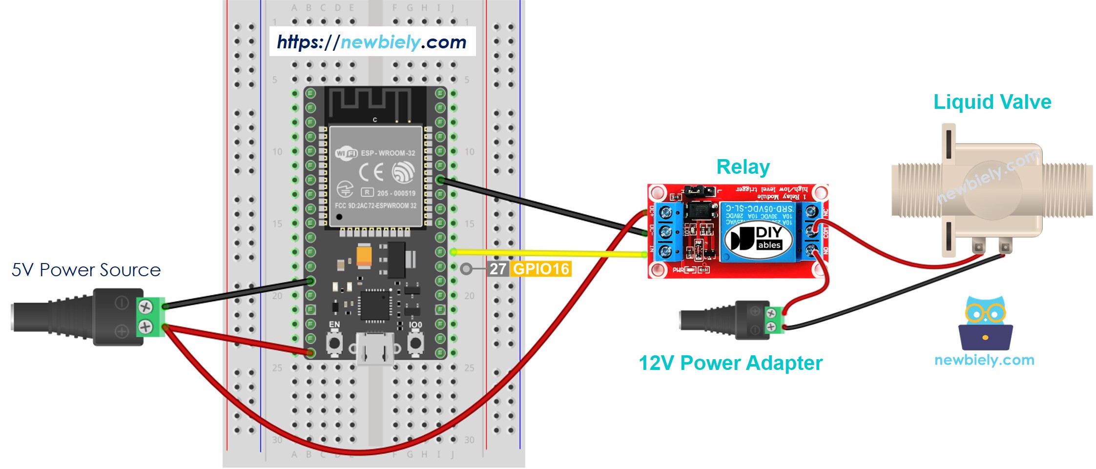 Diagrama de cableado de válvula de agua para ESP32