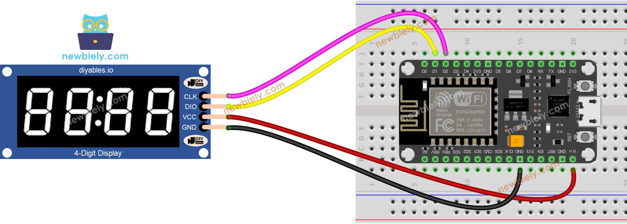 Diagrama de cableado del módulo ESP8266 NodeMCU TM1637