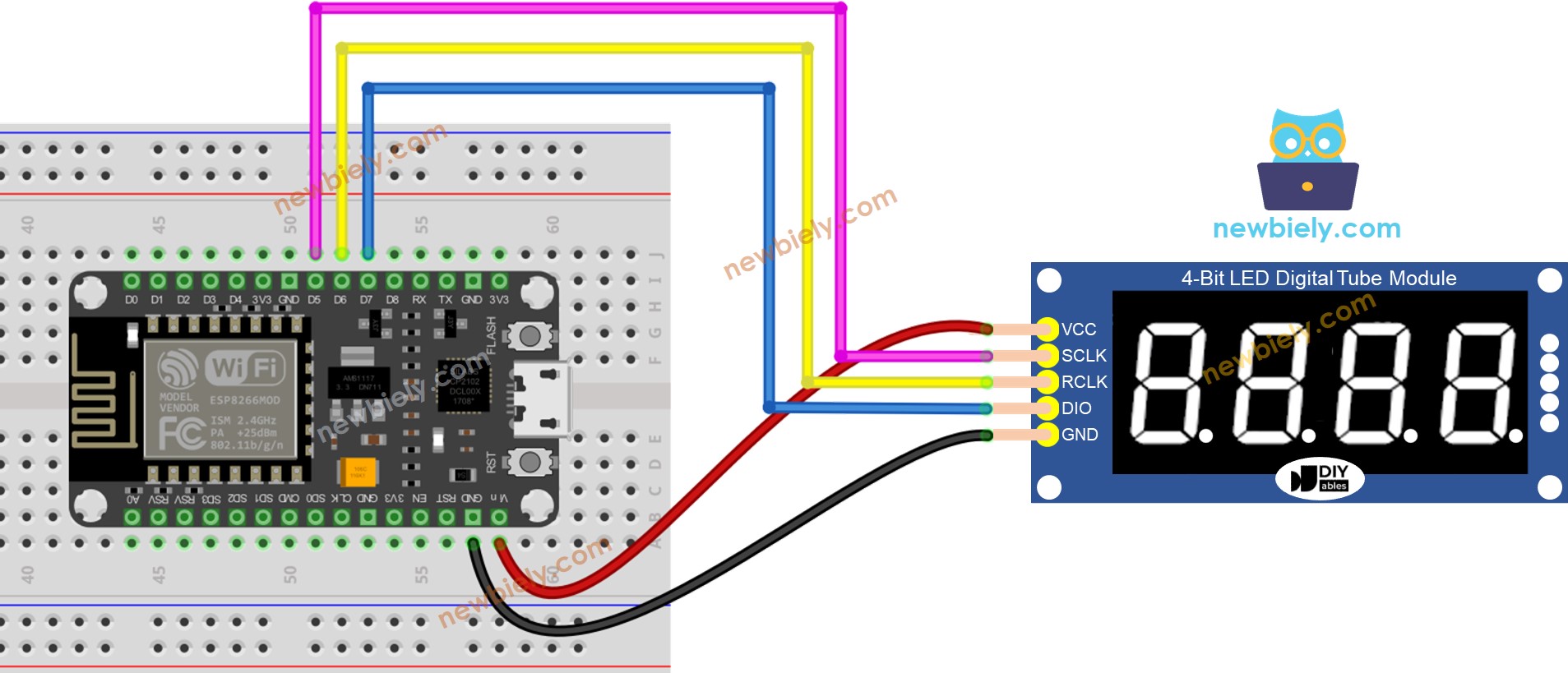 Diagrama de cableado del módulo ESP8266 NodeMCU 74HC595