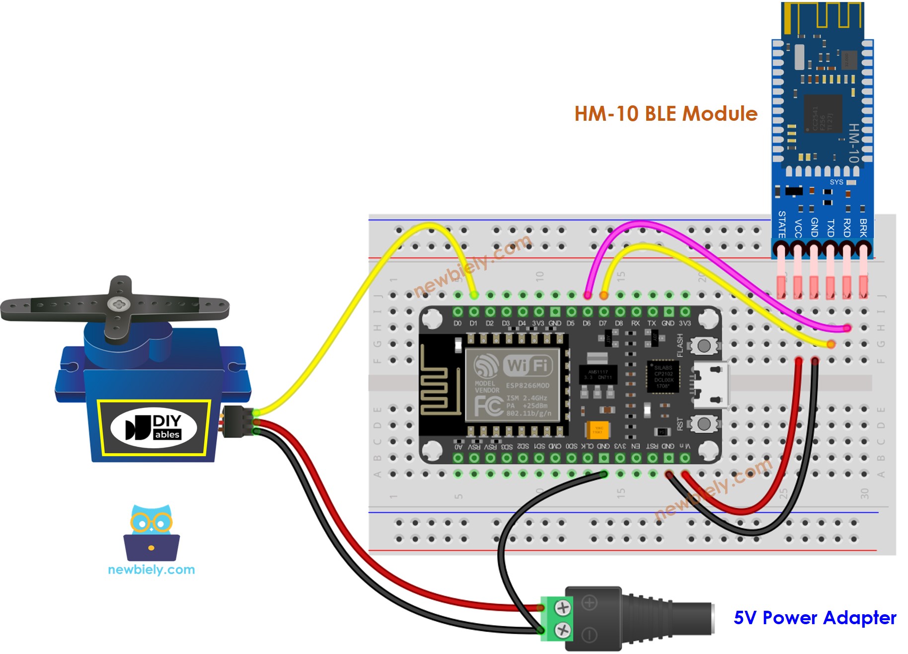 Diagrama de cableado del motor servo BLE con ESP8266 NodeMCU