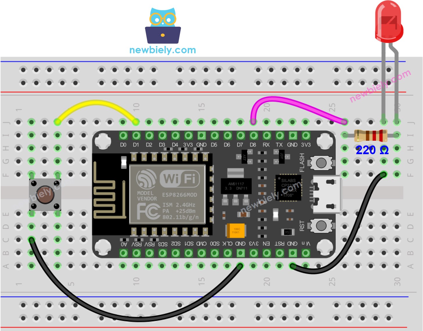 Diagrama de cableado de LED para ESP8266 NodeMCU