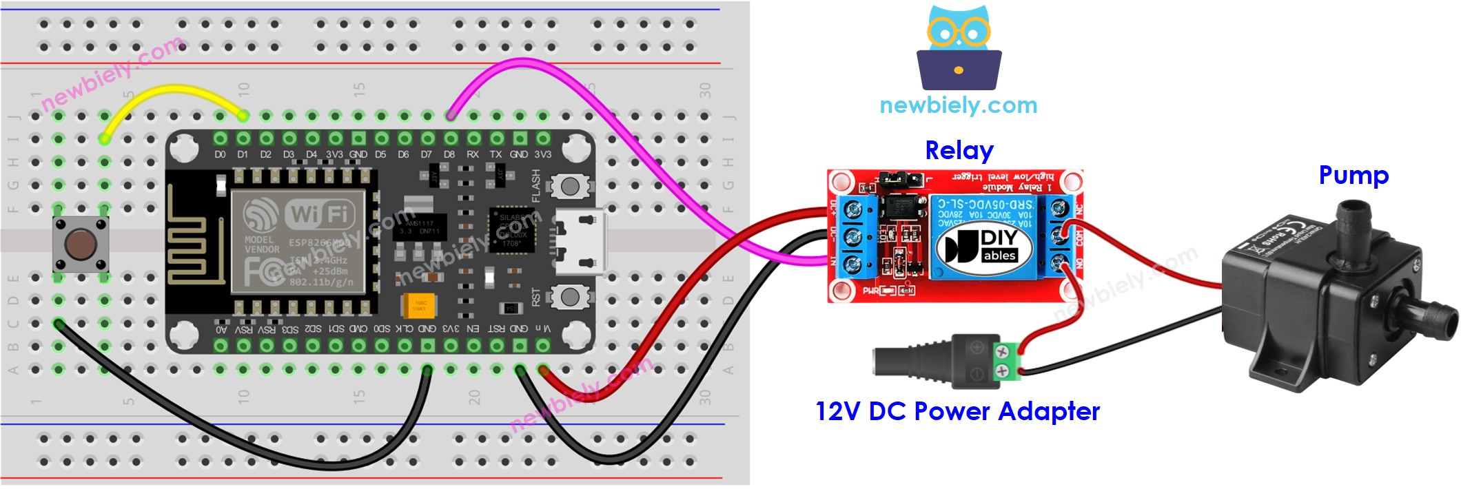 ESP8266 NodeMCU Controles por botón - diagrama de cableado de la bomba