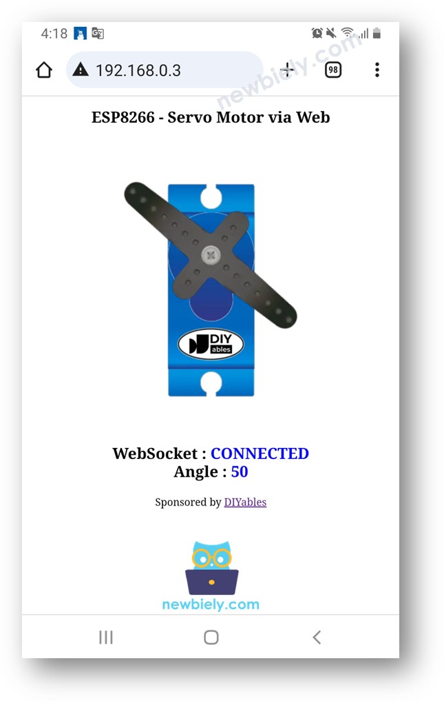 El ESP8266 NodeMCU controla un servomotor a través de un navegador web.