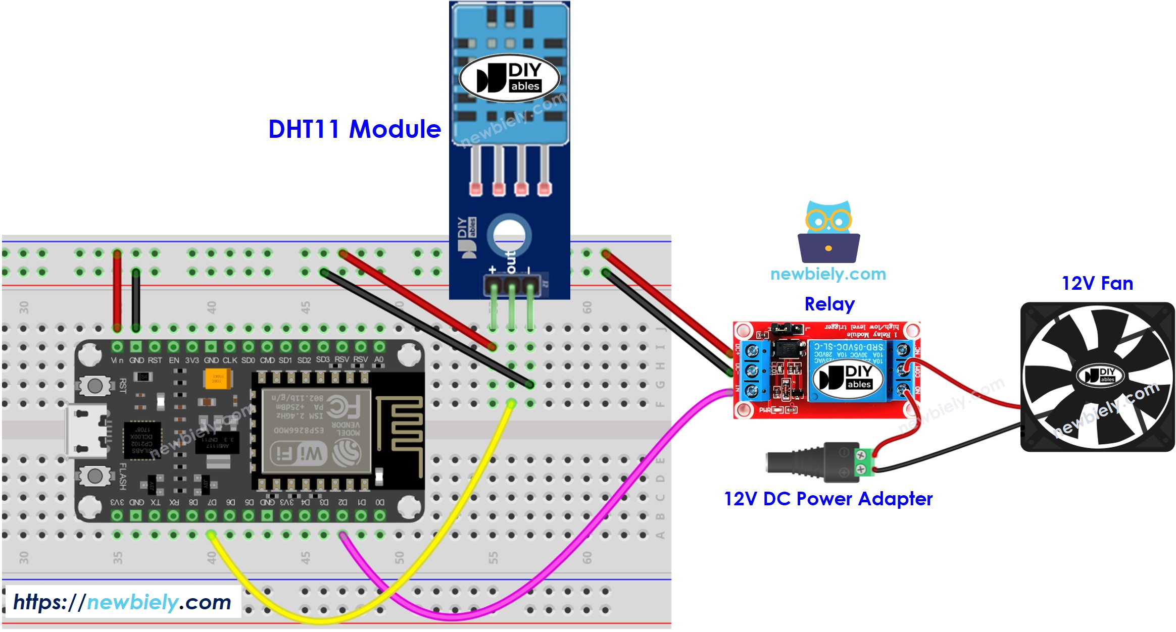 Diagrama de cableado del sistema de enfriamiento para ESP8266 NodeMCU