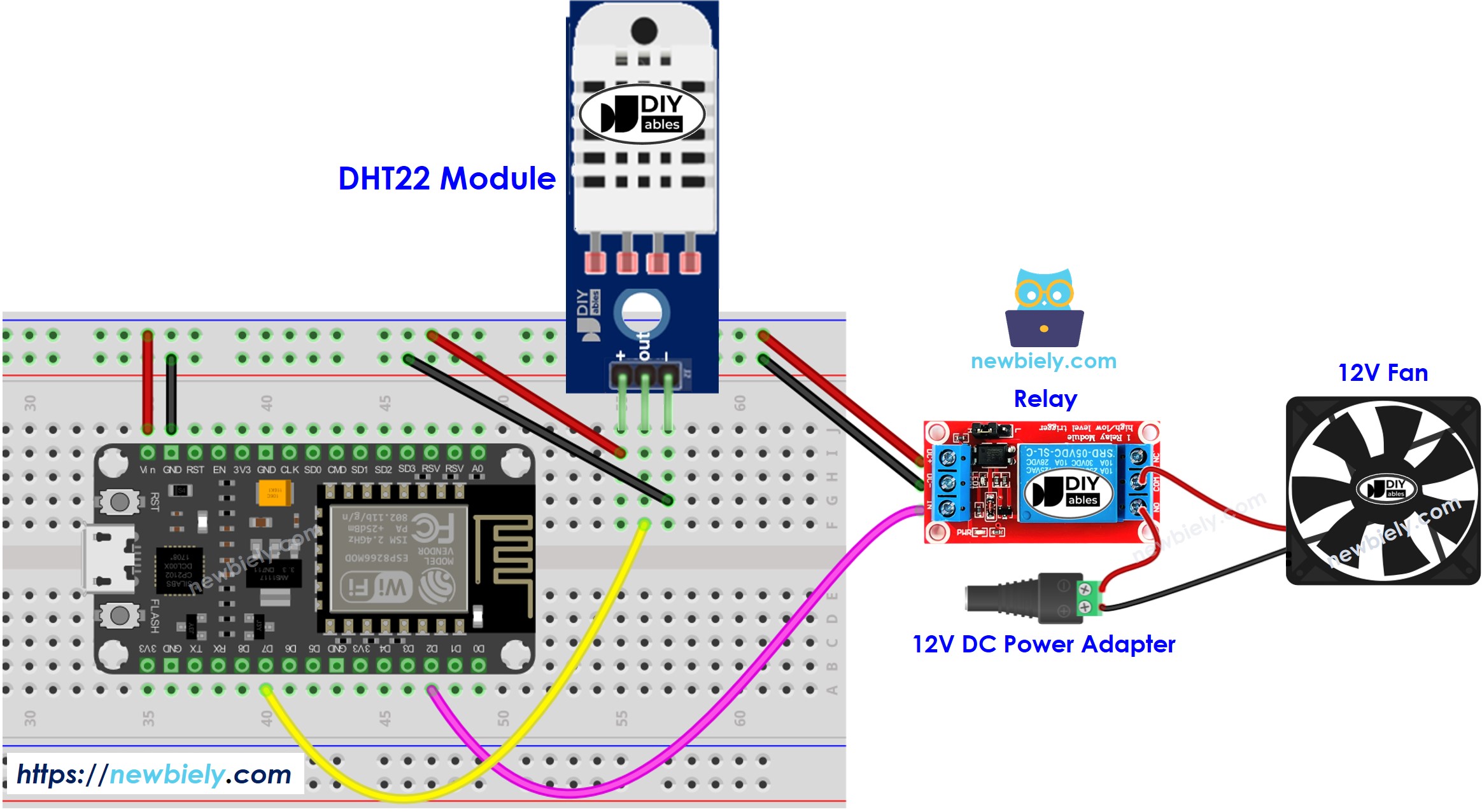 Diagrama de cableado del sistema de enfriamiento con ESP8266 NodeMCU