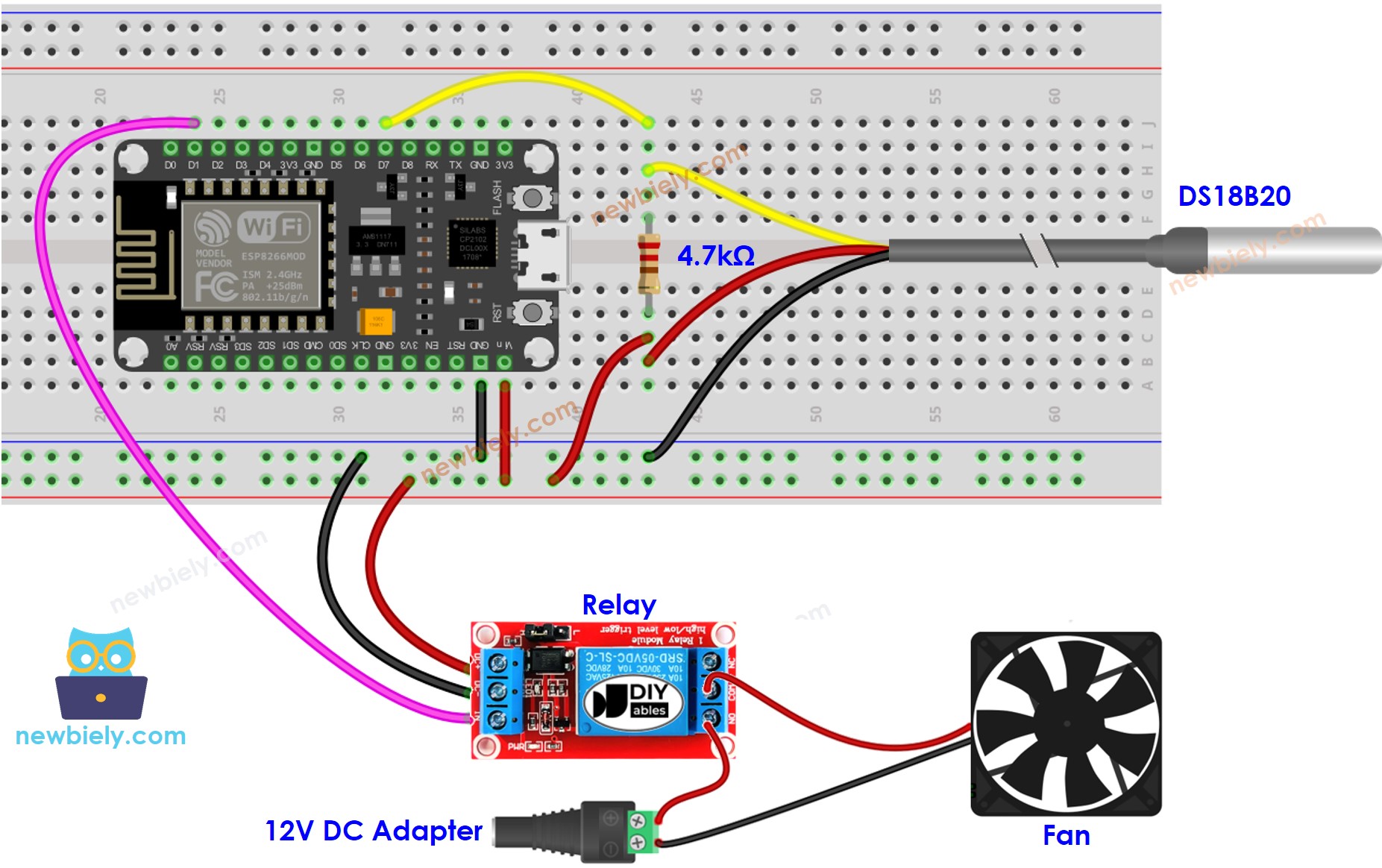 Diagrama de cableado del sistema de enfriamiento con ESP8266 NodeMCU