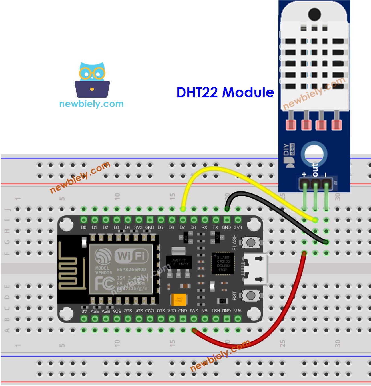 Diagrama de cableado del módulo ESP8266 NodeMCU DHT22 de temperatura y humedad