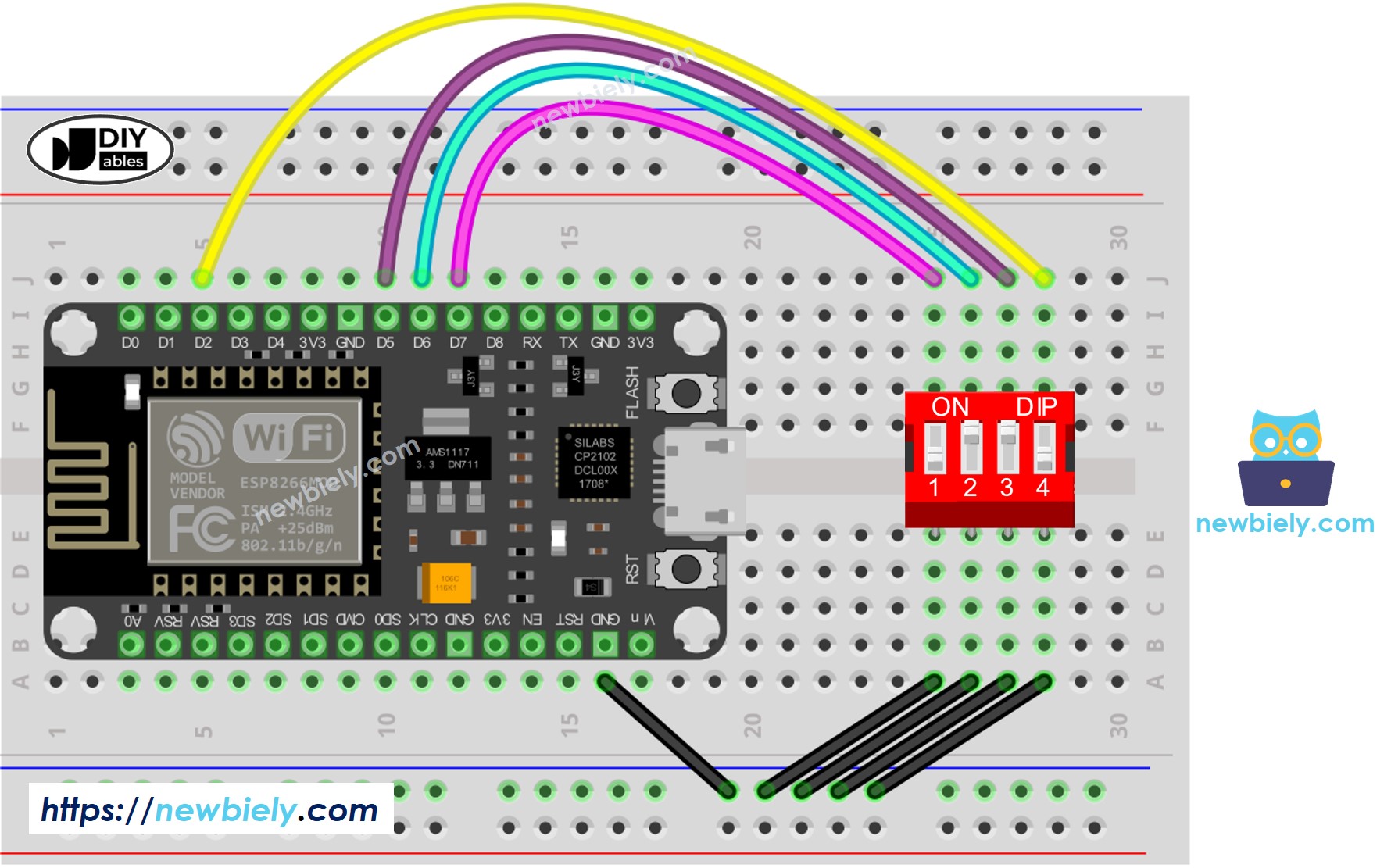 Diagrama de cableado del interruptor DIP ESP8266 NodeMCU