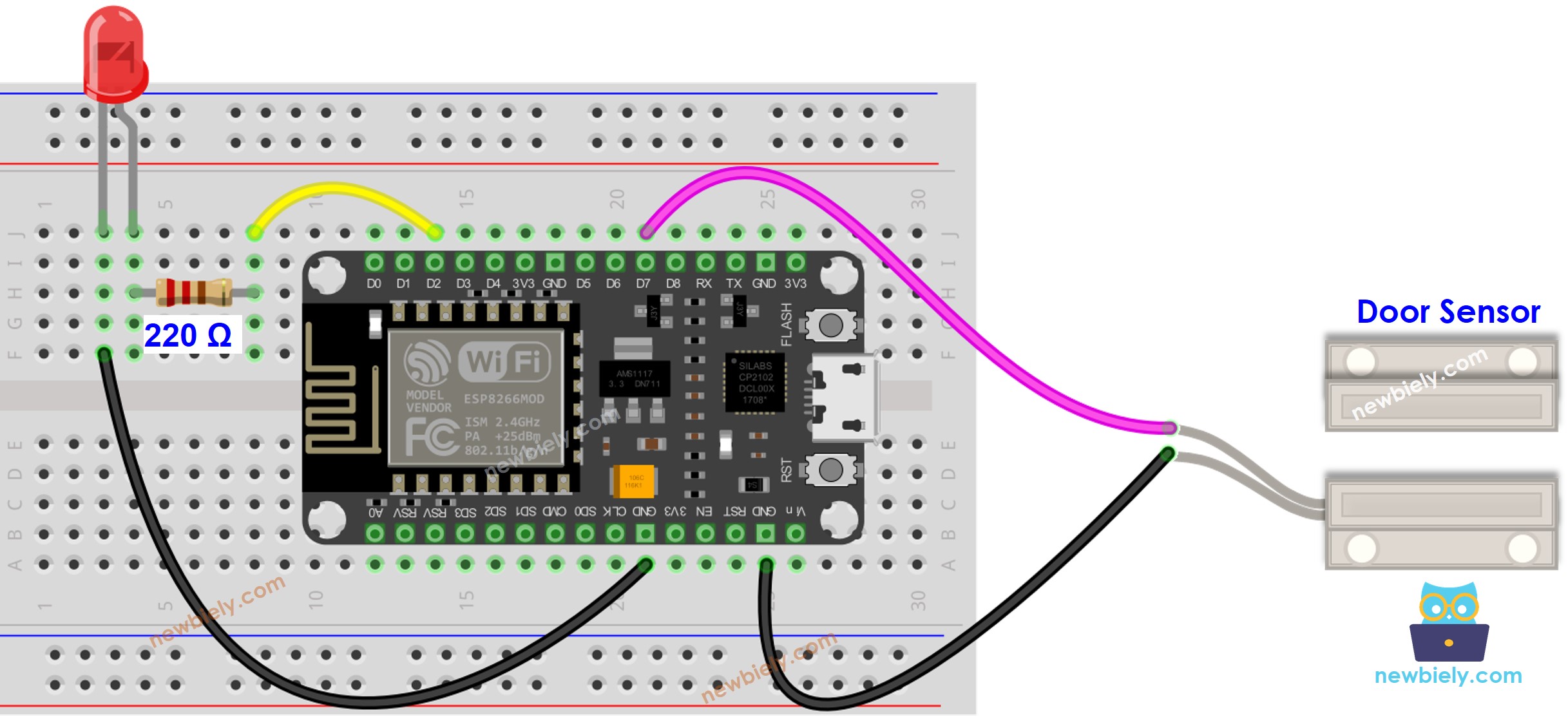Diagrama de cableado del LED del sensor de puerta ESP8266 NodeMCU