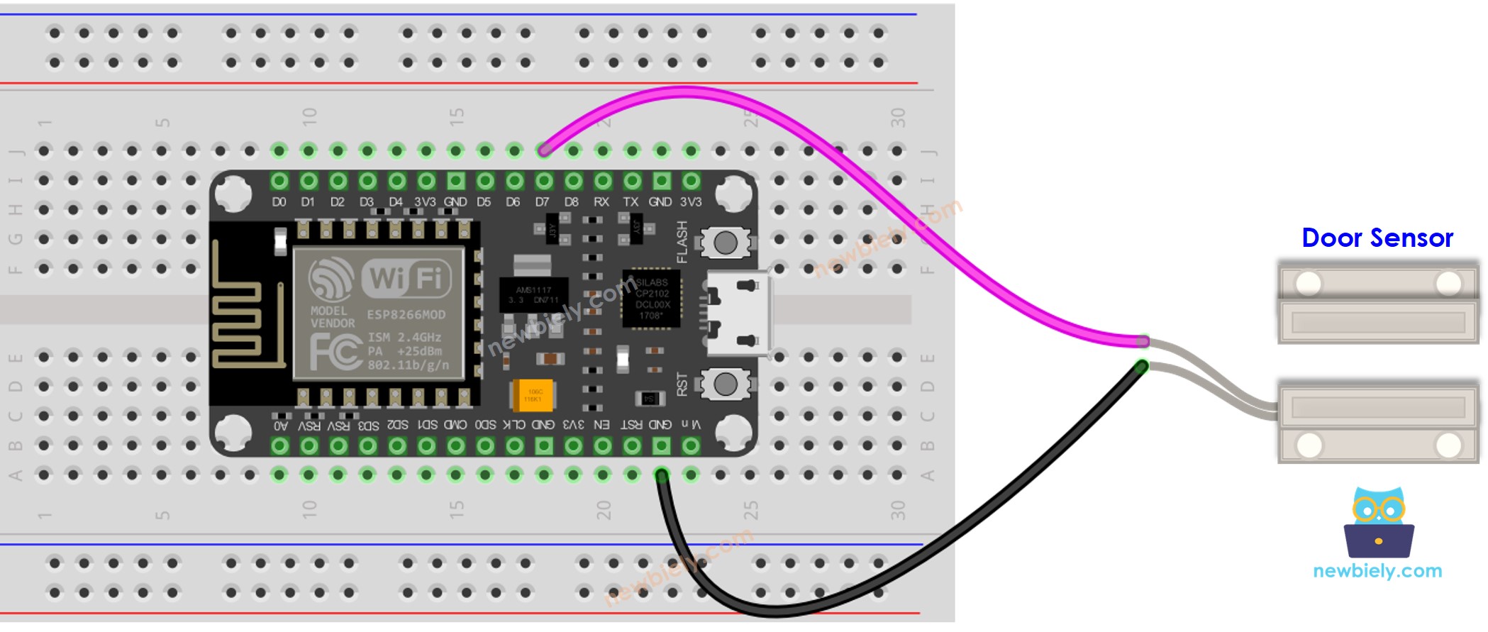 Diagrama de cableado del sensor de puerta ESP8266 NodeMCU