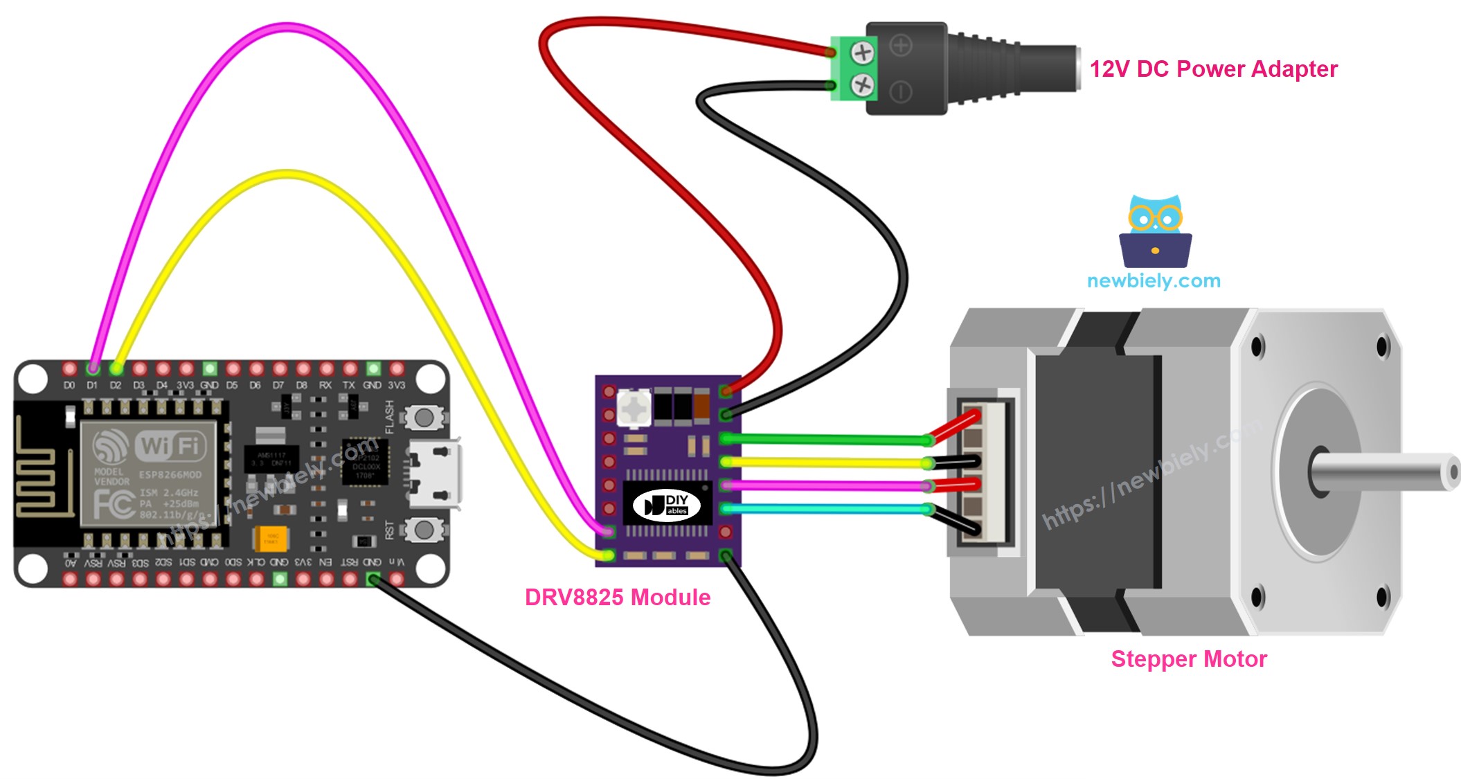 Diagrama de cableado del driver DRV8825 para motor paso a paso con ESP8266 NodeMCU