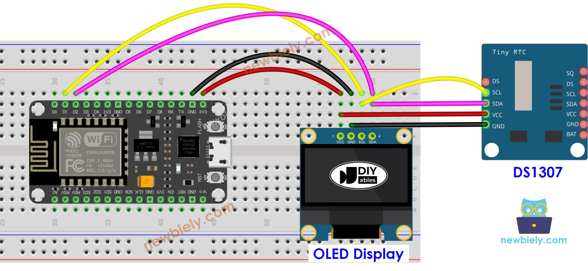Diagrama de cableado ESP8266 NodeMCU DS1307 OLED