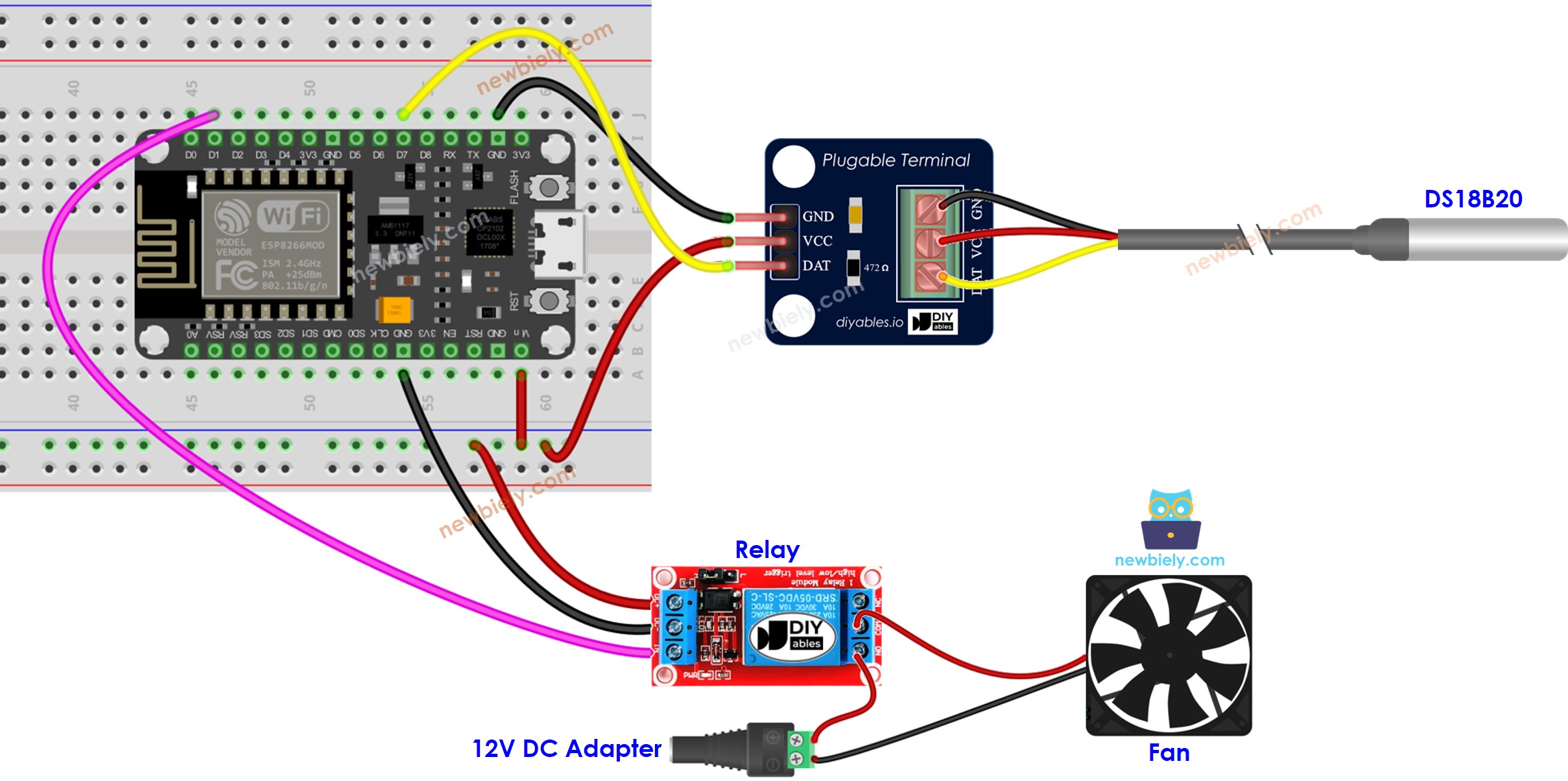 Diagrama de cableado para el control de un relé con ESP8266 NodeMCU