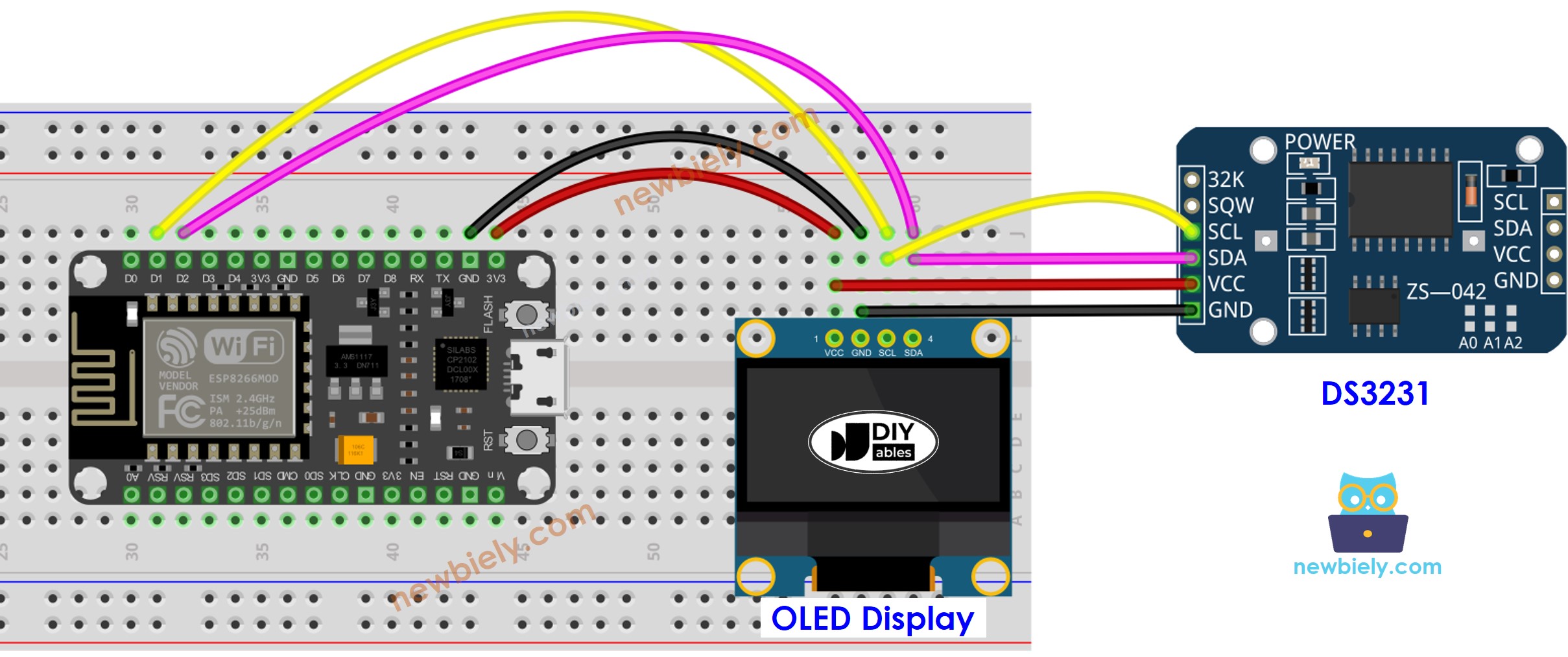 Diagrama de cableado ESP8266 NodeMCU DS3231 OLED