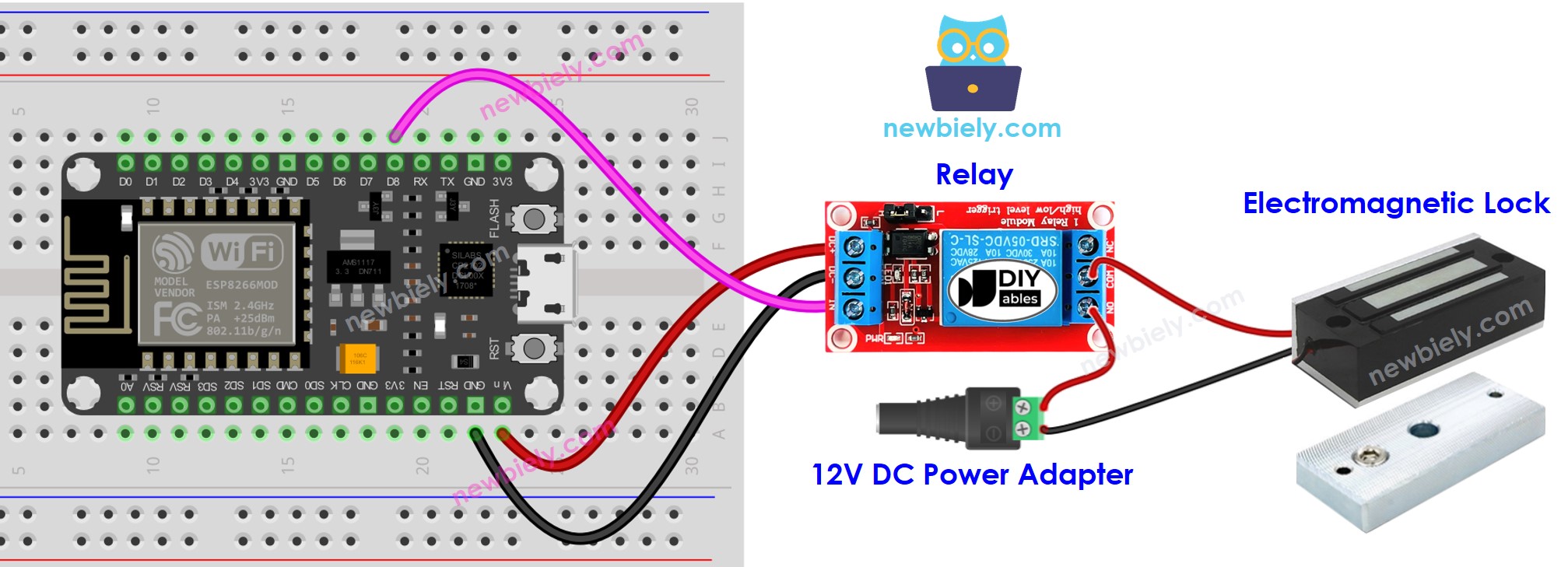 Diagrama de cableado de la cerradura electromagnética ESP8266 NodeMCU