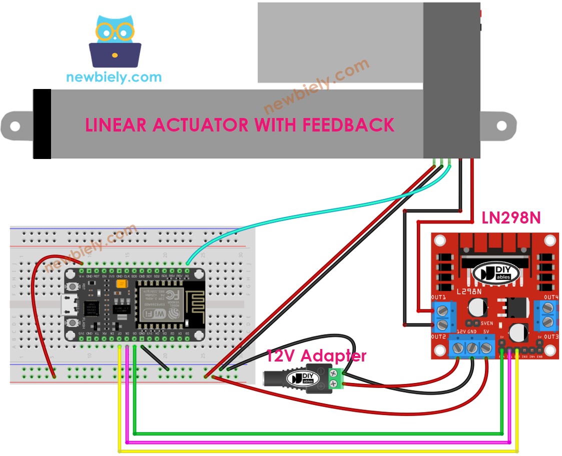 Diagrama de cableado del actuador lineal ESP8266 NodeMCU y del controlador L298N