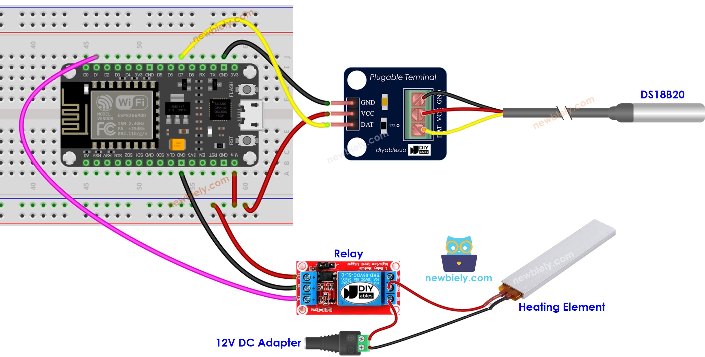 Diagrama de cableado del sistema de calefacción ESP8266 NodeMCU