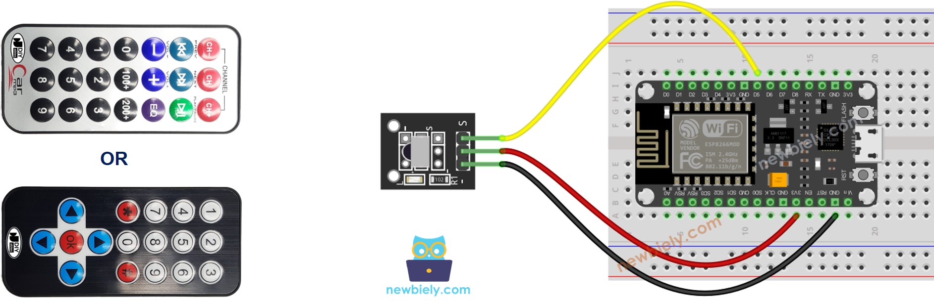 Diagrama de cableado del control remoto IR ESP8266 NodeMCU