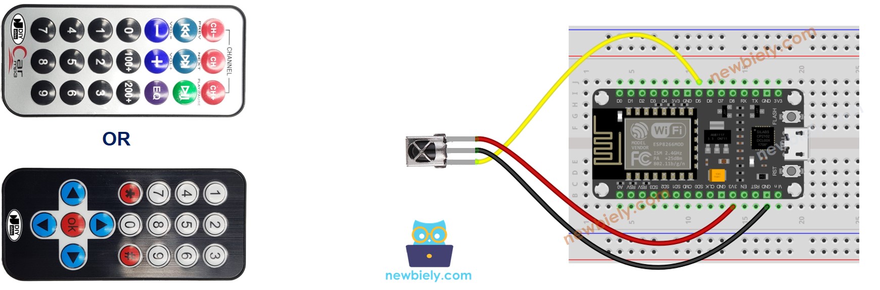 Diagrama de cableado del control remoto IR para ESP8266 NodeMCU