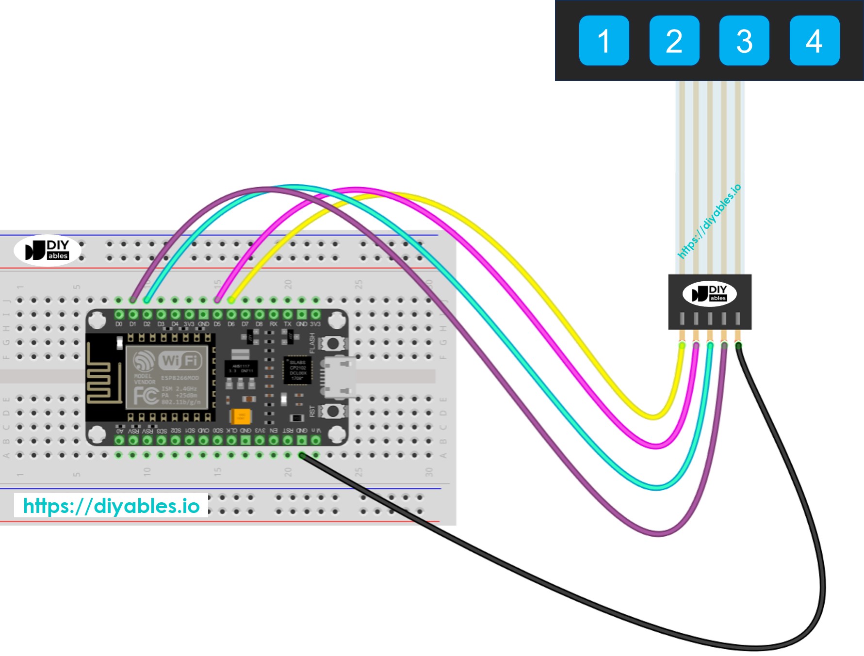 ESP8266 NodeMCU Teclado 1x4 Diagrama de Cableado