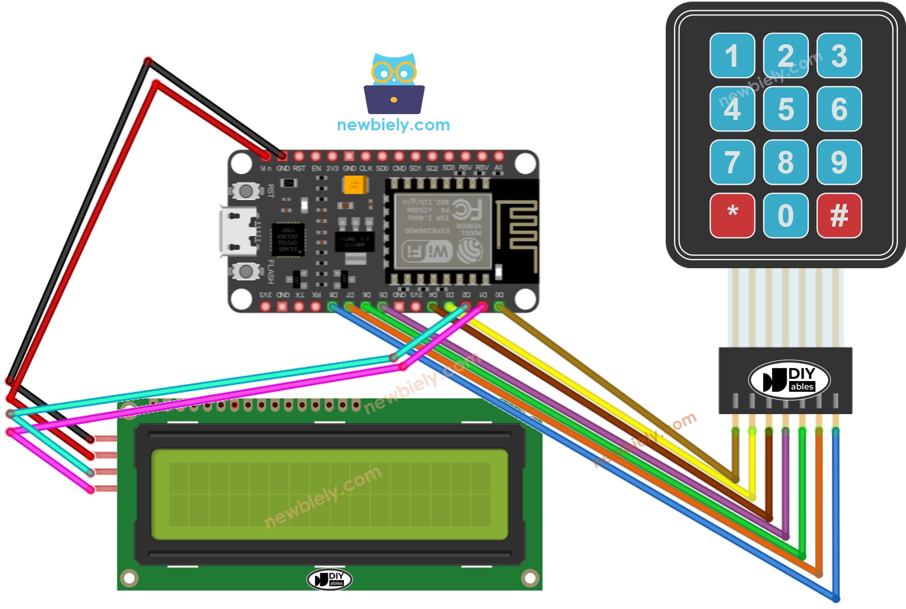 Diagrama de cableado del ESP8266 NodeMCU para teclado LCD