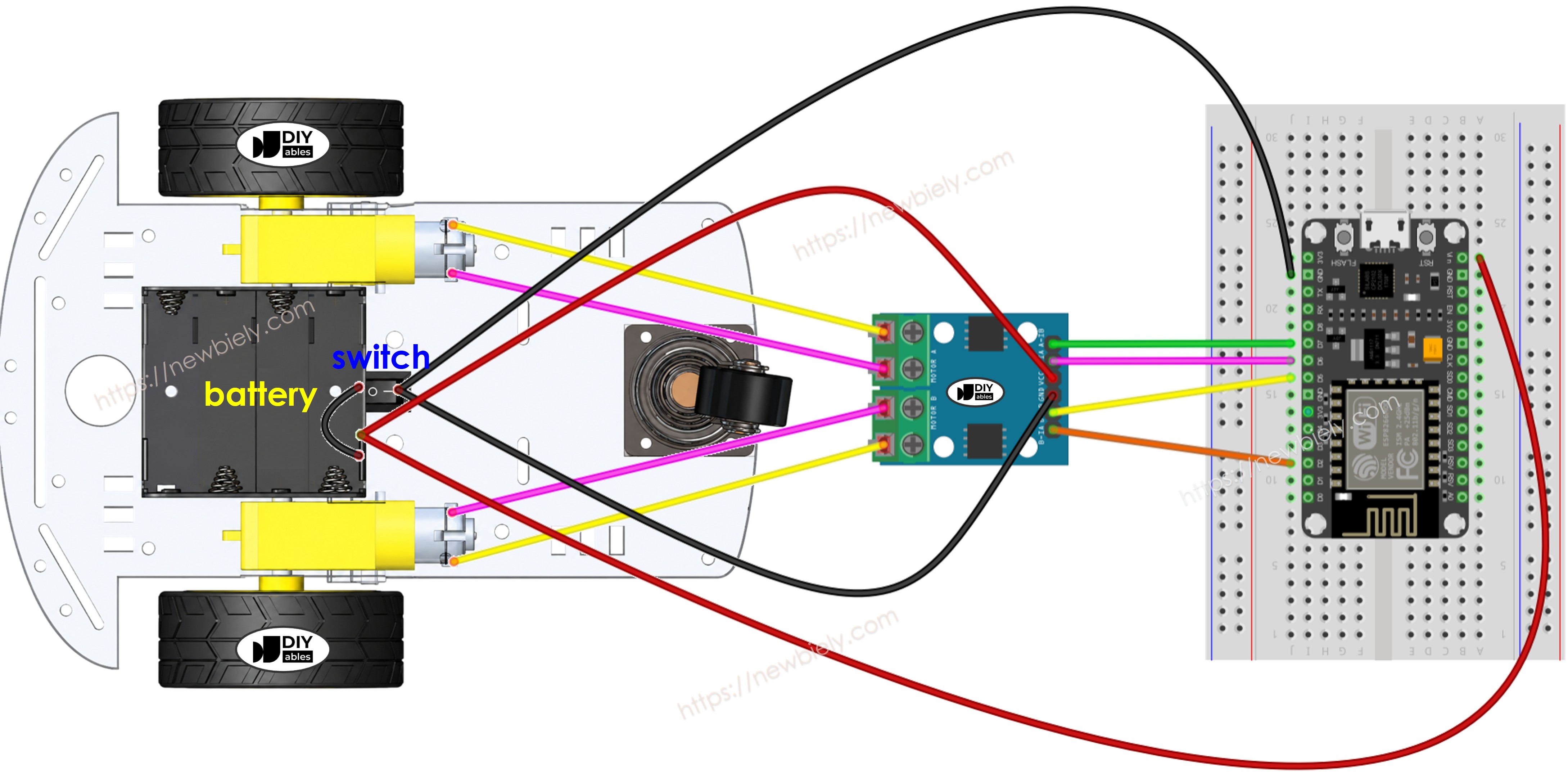 Diagrama de cableado para coche RC 2WD con ESP8266 NodeMCU