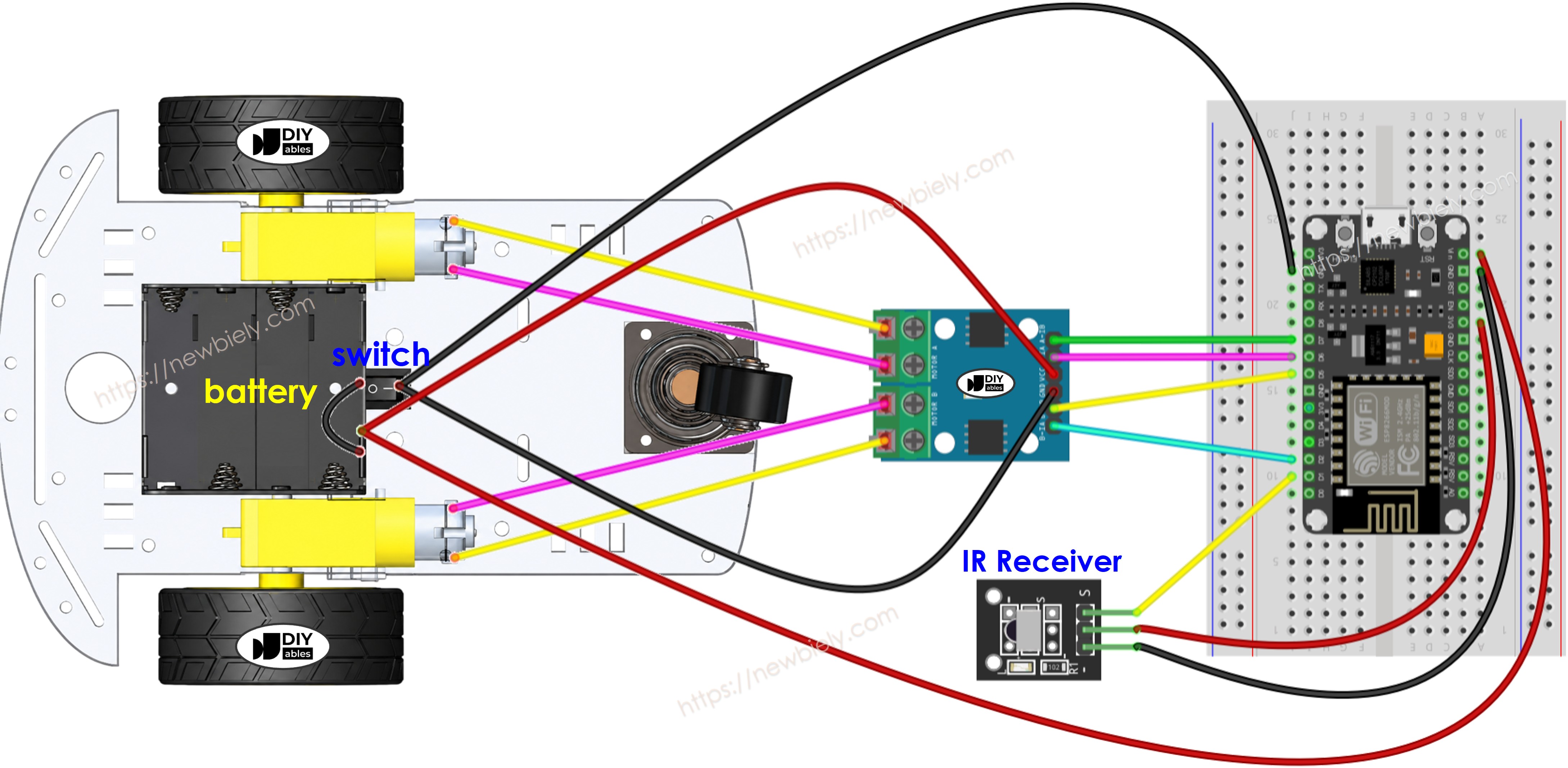 Diagrama de cableado del coche ESP8266 NodeMCU 2WD