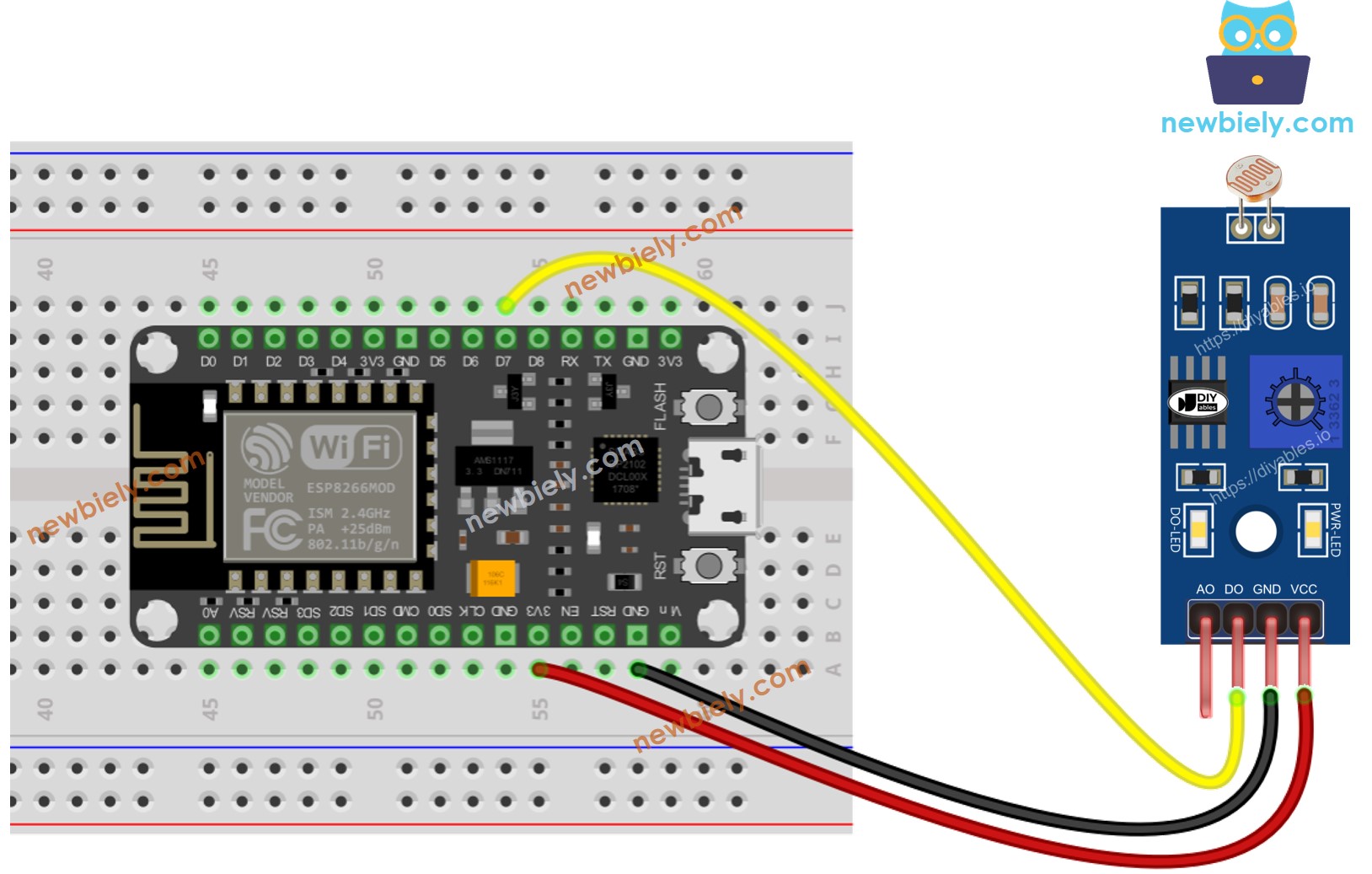 Diagrama de cableado del módulo sensor de luz LDR ESP8266 NodeMCU