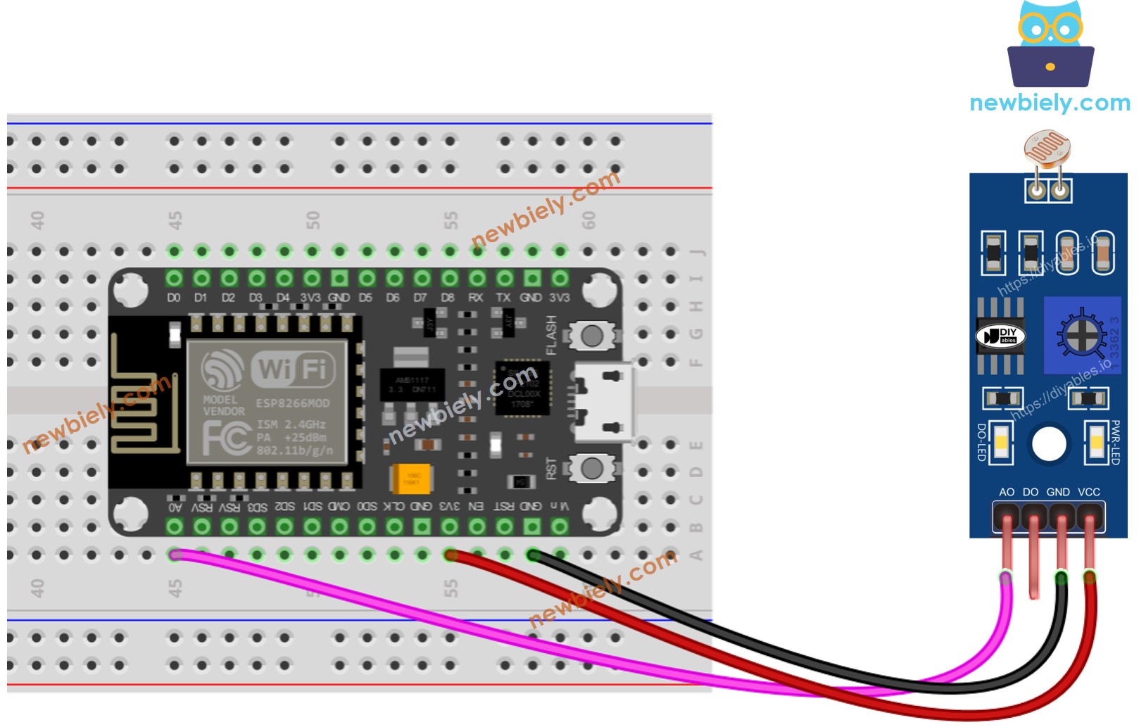 Diagrama de cableado del módulo LDR ESP8266 NodeMCU