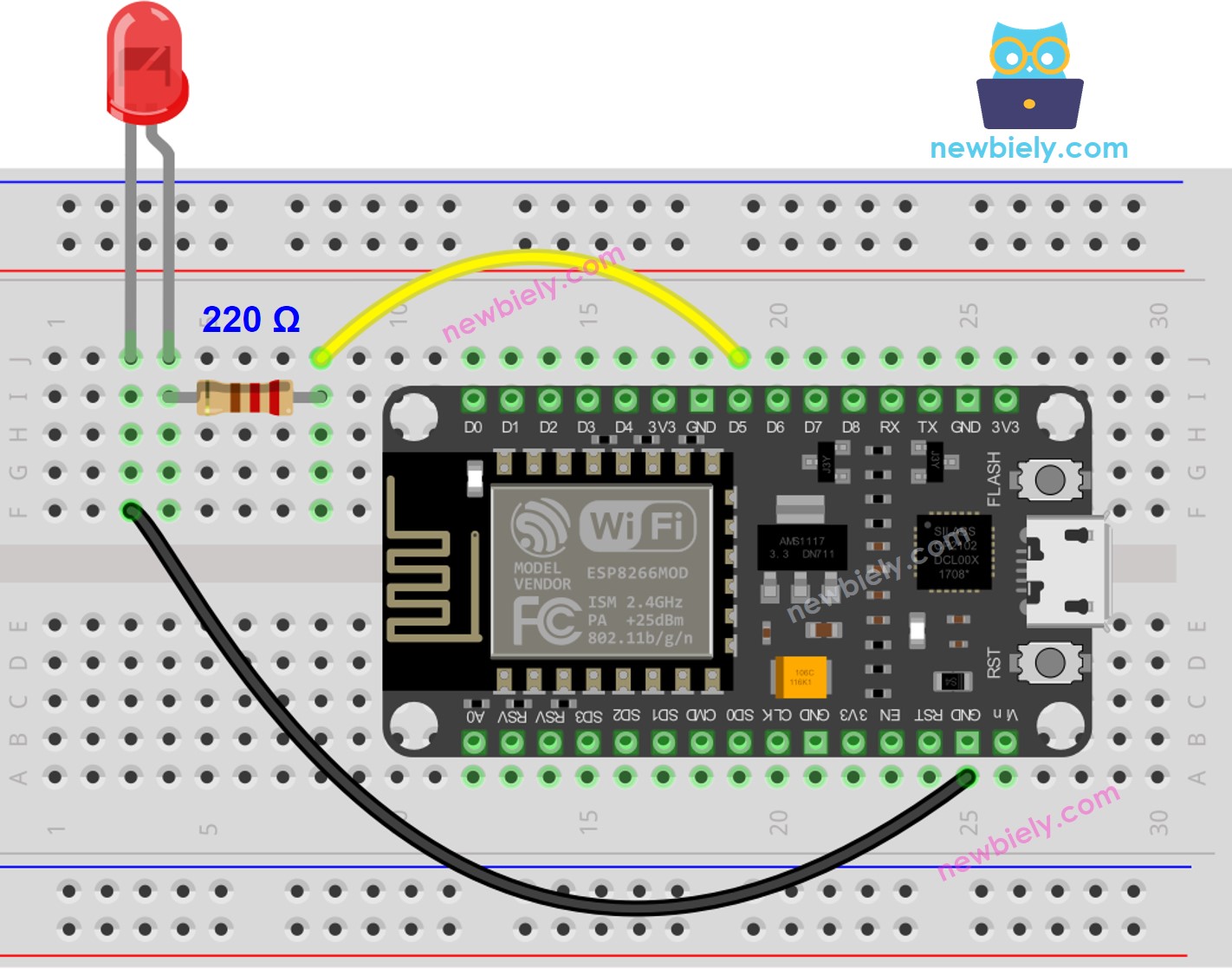 Diagrama de cableado del LED ESP8266 NodeMCU