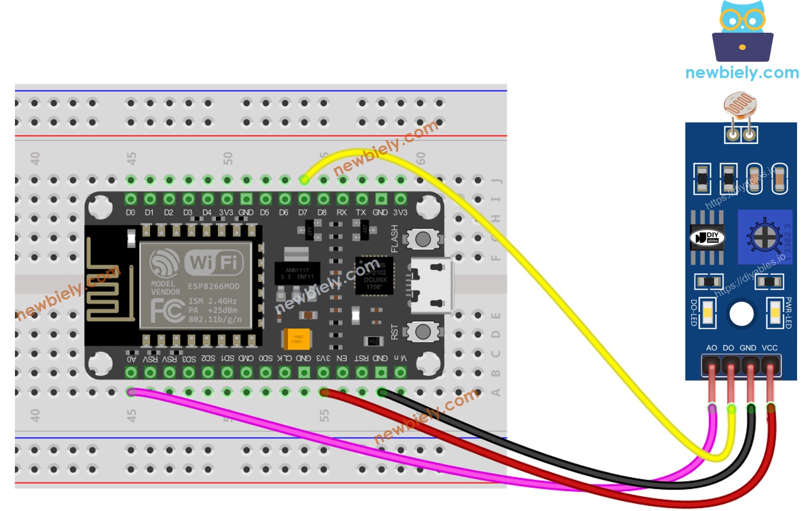 Diagrama de cableado del módulo sensor de luz ESP8266 NodeMCU