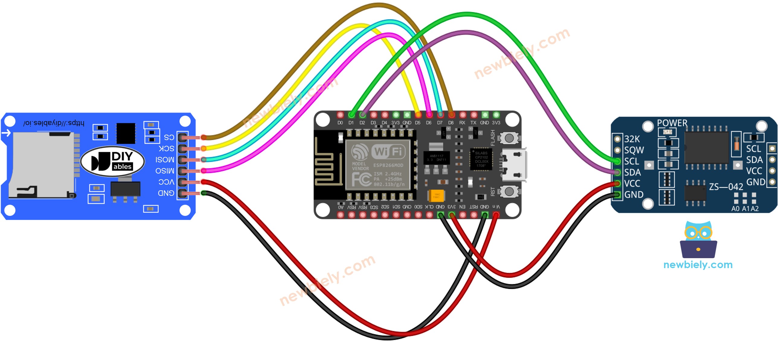 Diagrama de cableado del módulo de tarjeta microSD ESP8266 NodeMCU