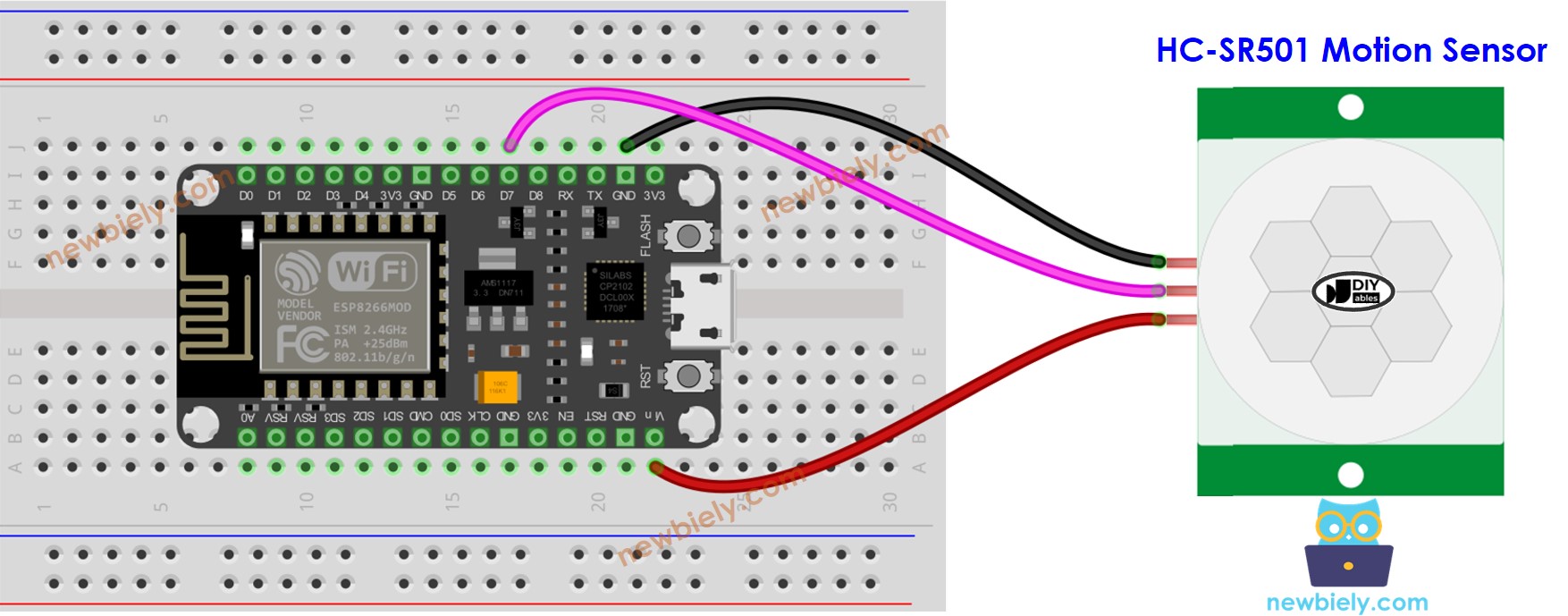 Diagrama de cableado del sensor de movimiento ESP8266 NodeMCU