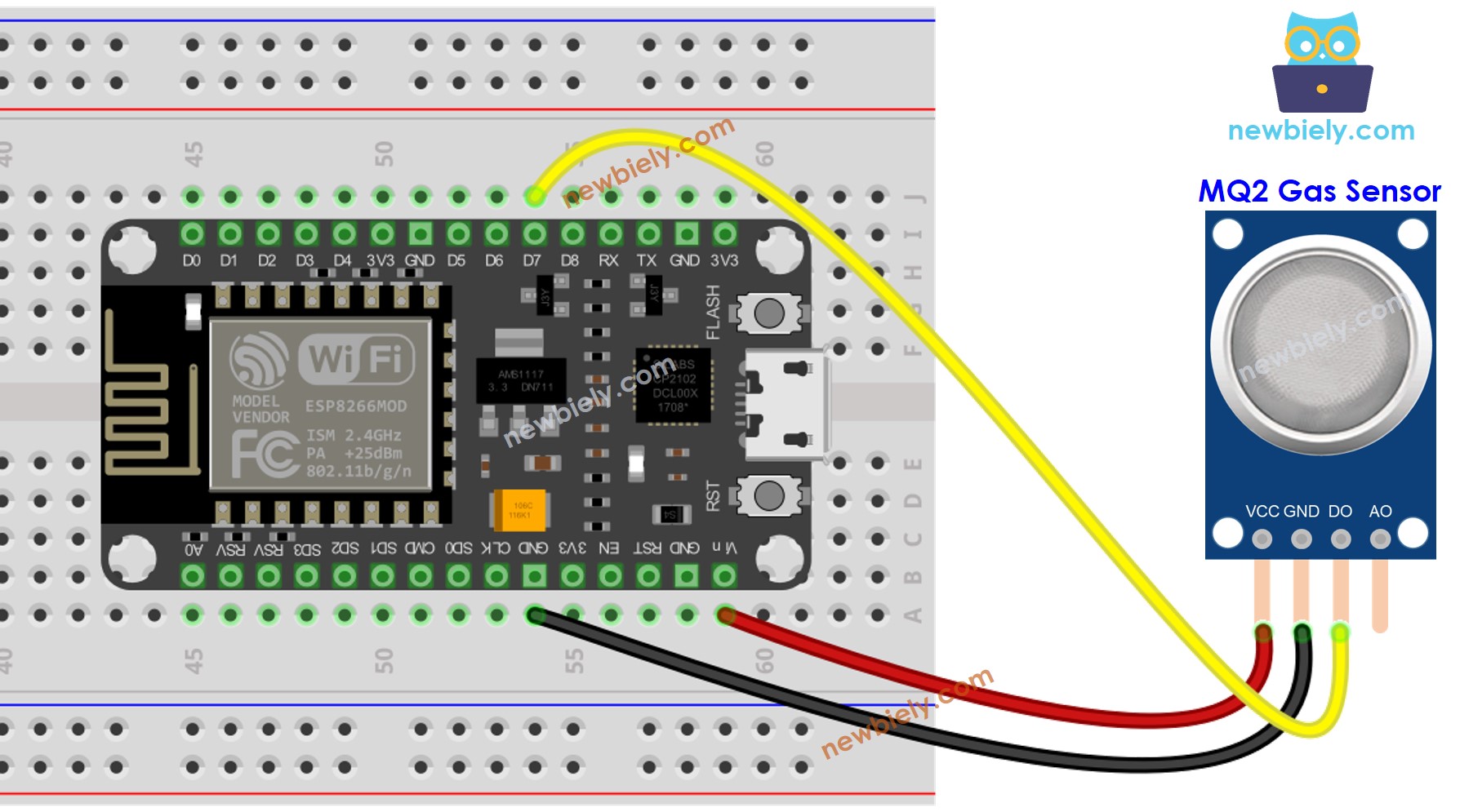Diagrama de cableado del sensor de gas MQ-2 para ESP8266 NodeMCU