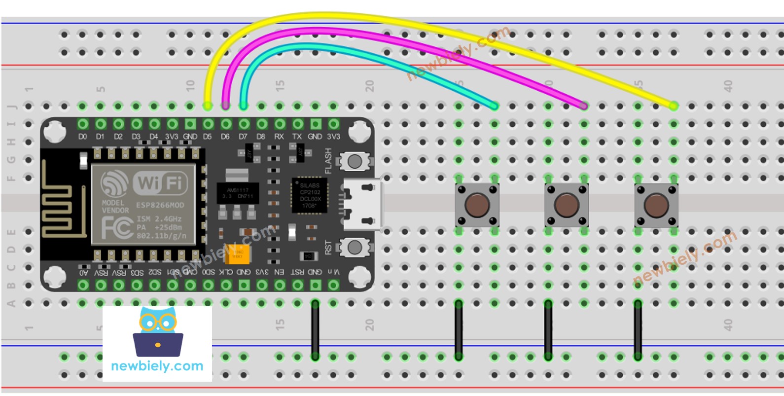 Diagrama de cableado de la biblioteca de botones para ESP8266 NodeMCU