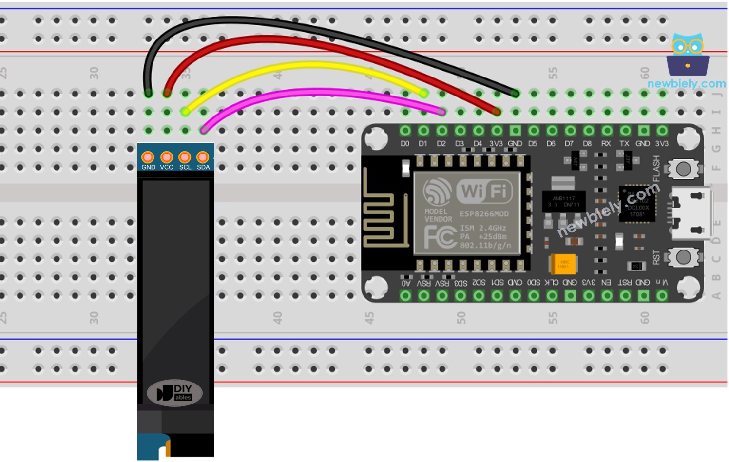 Diagrama de cableado ESP8266 NodeMCU OLED 128x64
