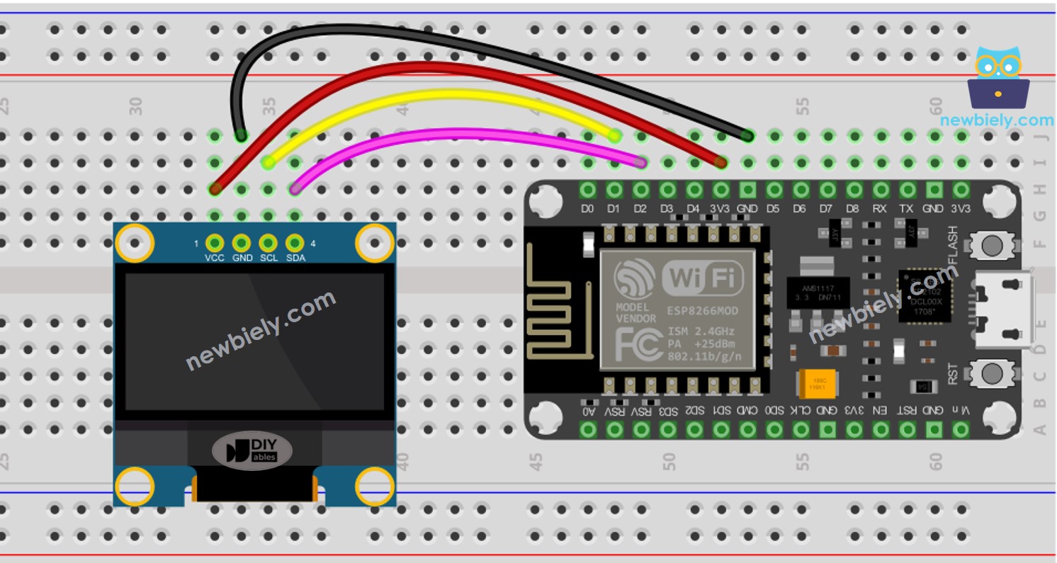 Diagrama de cableado OLED para ESP8266 NodeMCU