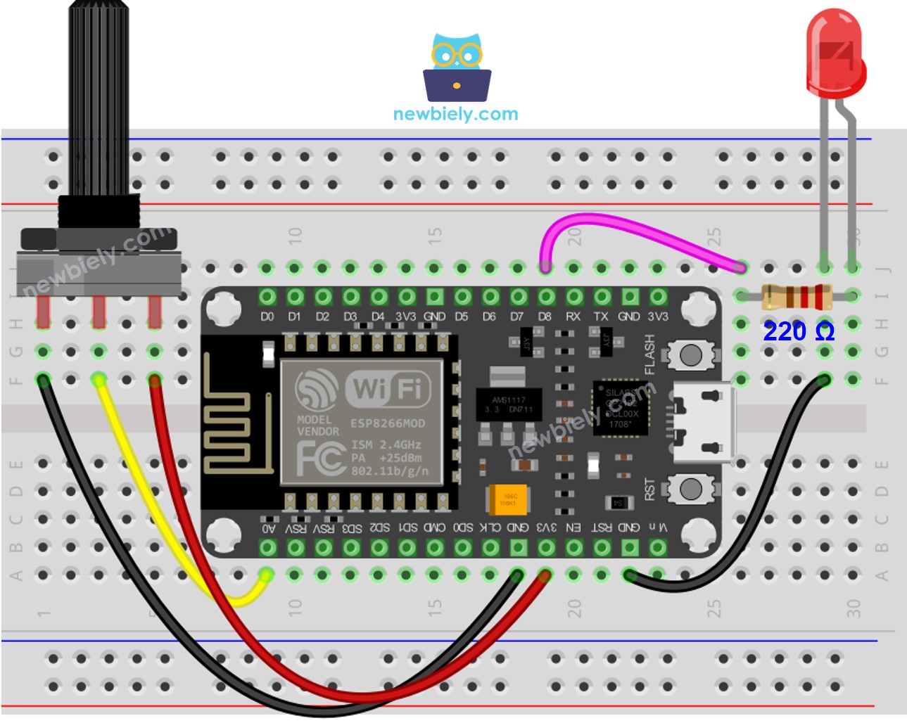 Diagrama de cableado del potenciómetro LED para ESP8266 NodeMCU