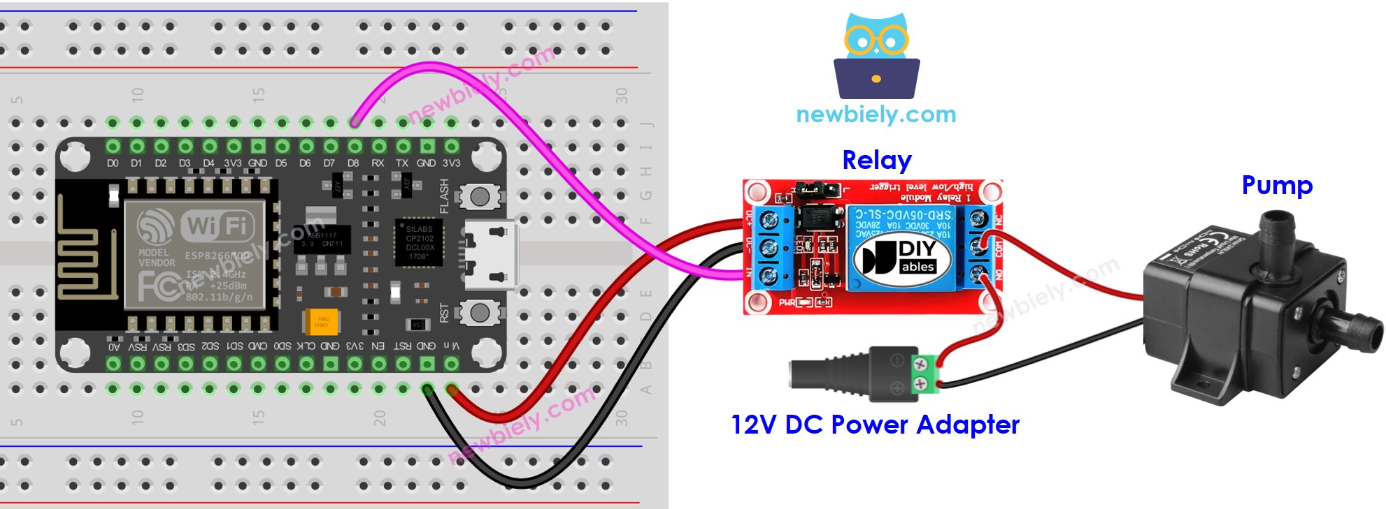 Diagrama de cableado de la bomba ESP8266 NodeMCU