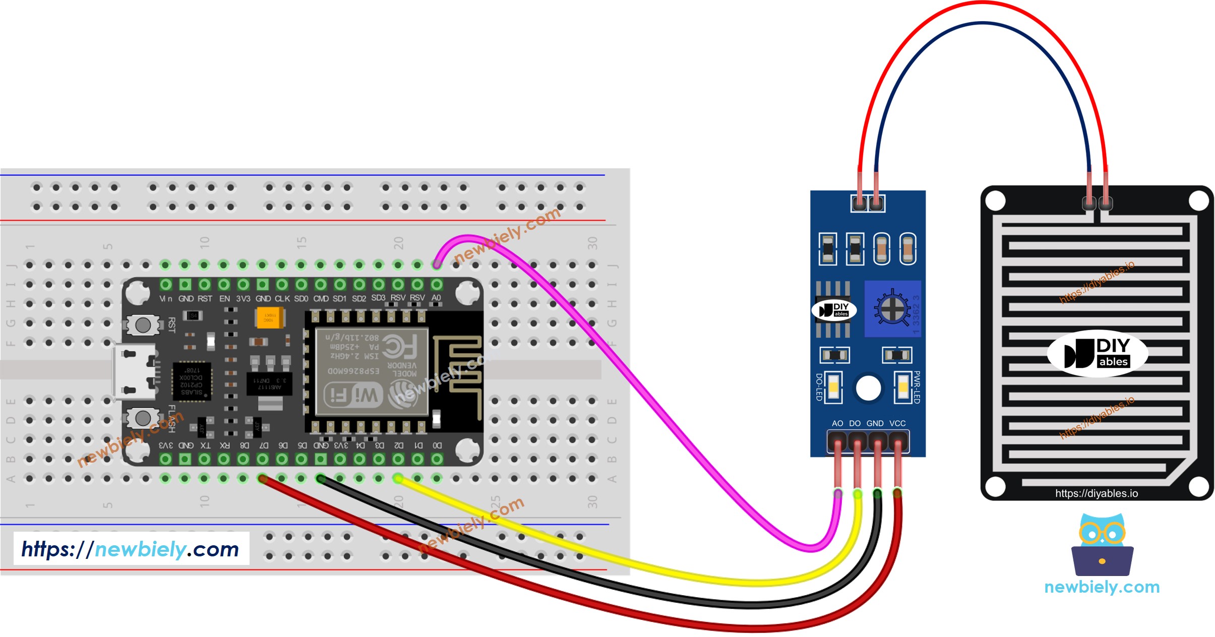 Diagrama de cableado del detector de lluvia ESP8266 NodeMCU