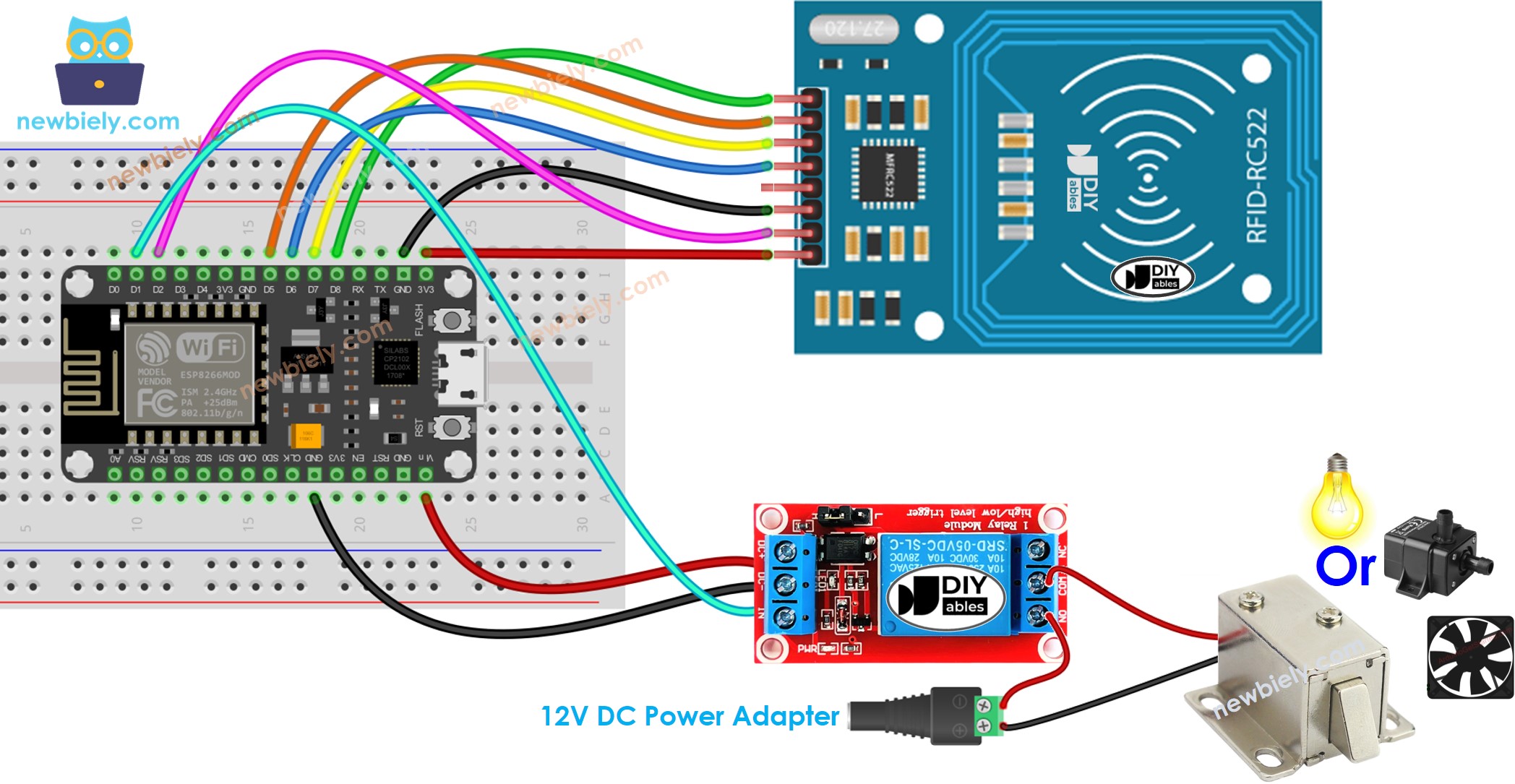 Diagrama de cableado del relé para ESP8266 NodeMCU RFID RC522