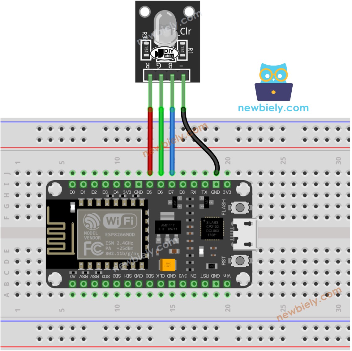 Esquema de cableado del módulo LED RGB ESP8266 NodeMCU