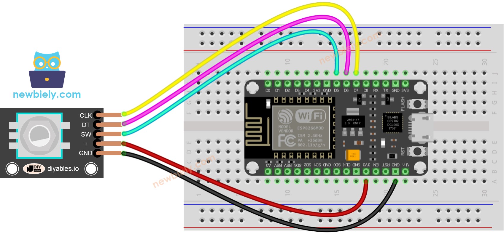 Diagrama de cableado del codificador rotatorio ESP8266 NodeMCU