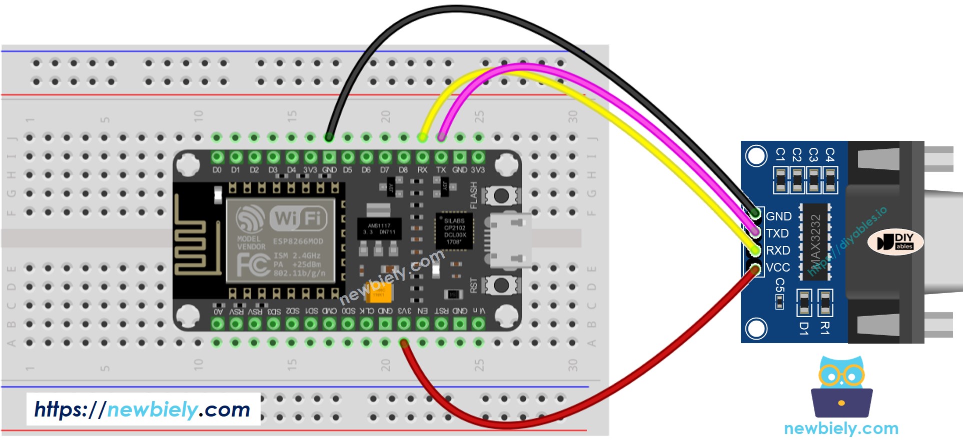 Diagrama de cableado ESP8266 NodeMCU TTL a RS232