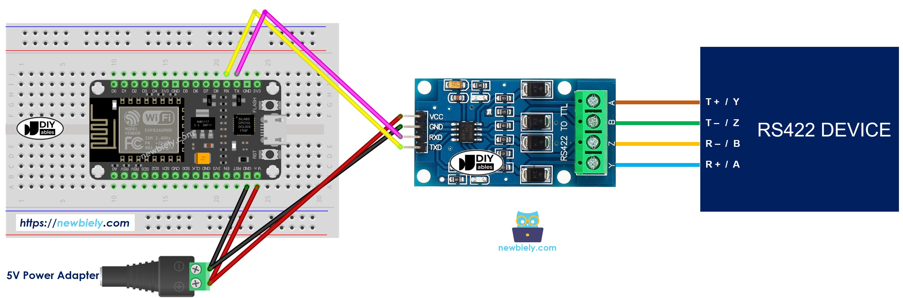 Diagrama de cableado ESP8266 NodeMCU TTL a RS-422
